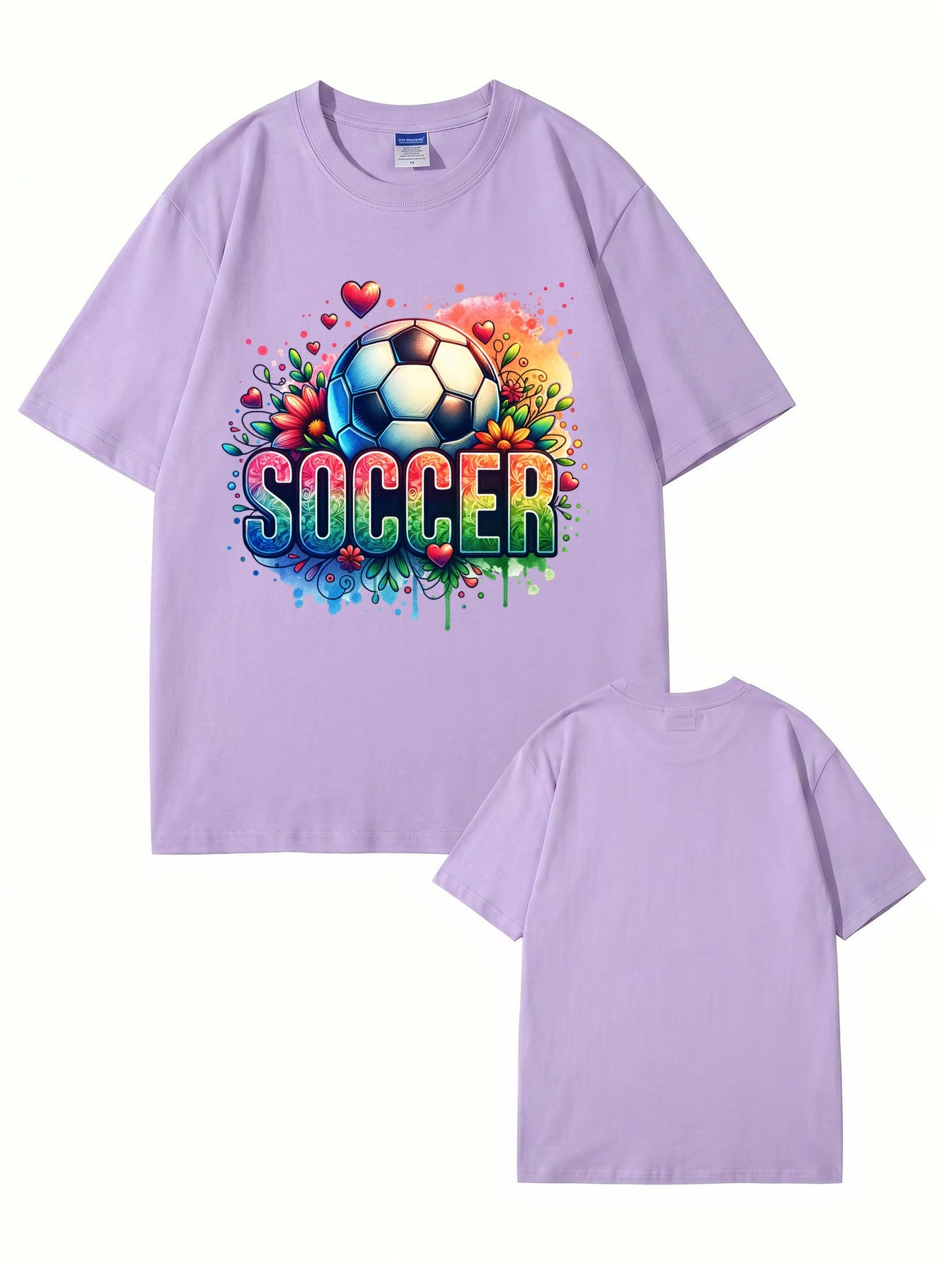 Colorful Floral Soccer Graphic Print T-Shirt - 100% Cotton Premium Tee