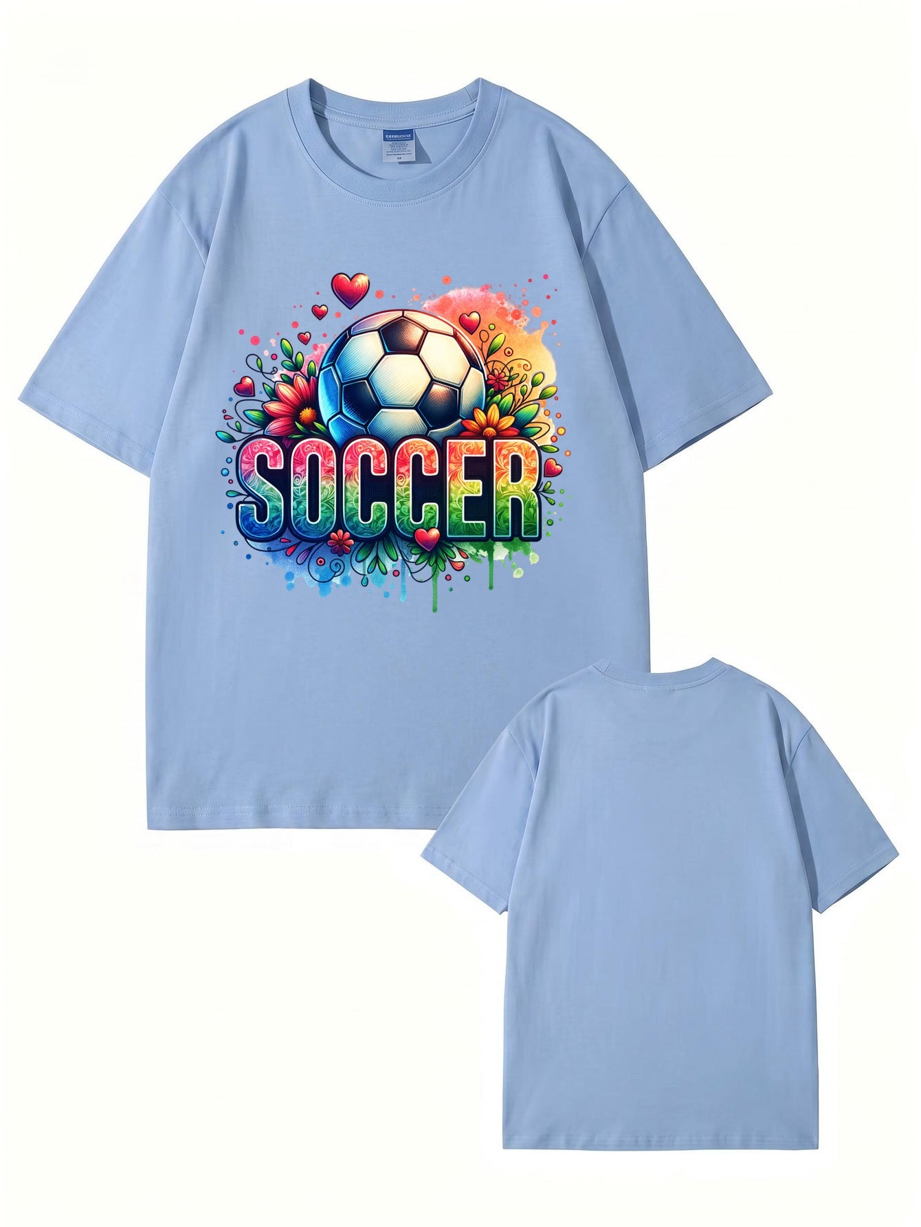 Colorful Floral Soccer Graphic Print T-Shirt - 100% Cotton Premium Tee