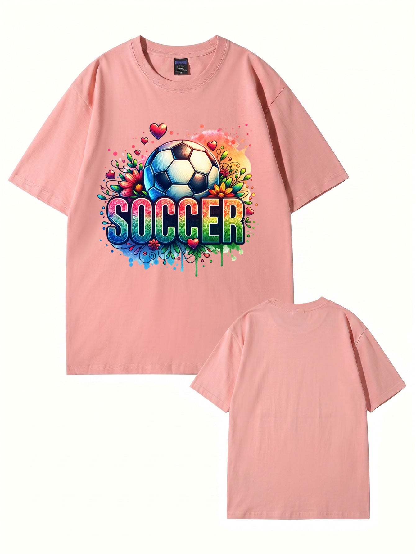 Colorful Floral Soccer Graphic Print T-Shirt - 100% Cotton Premium Tee