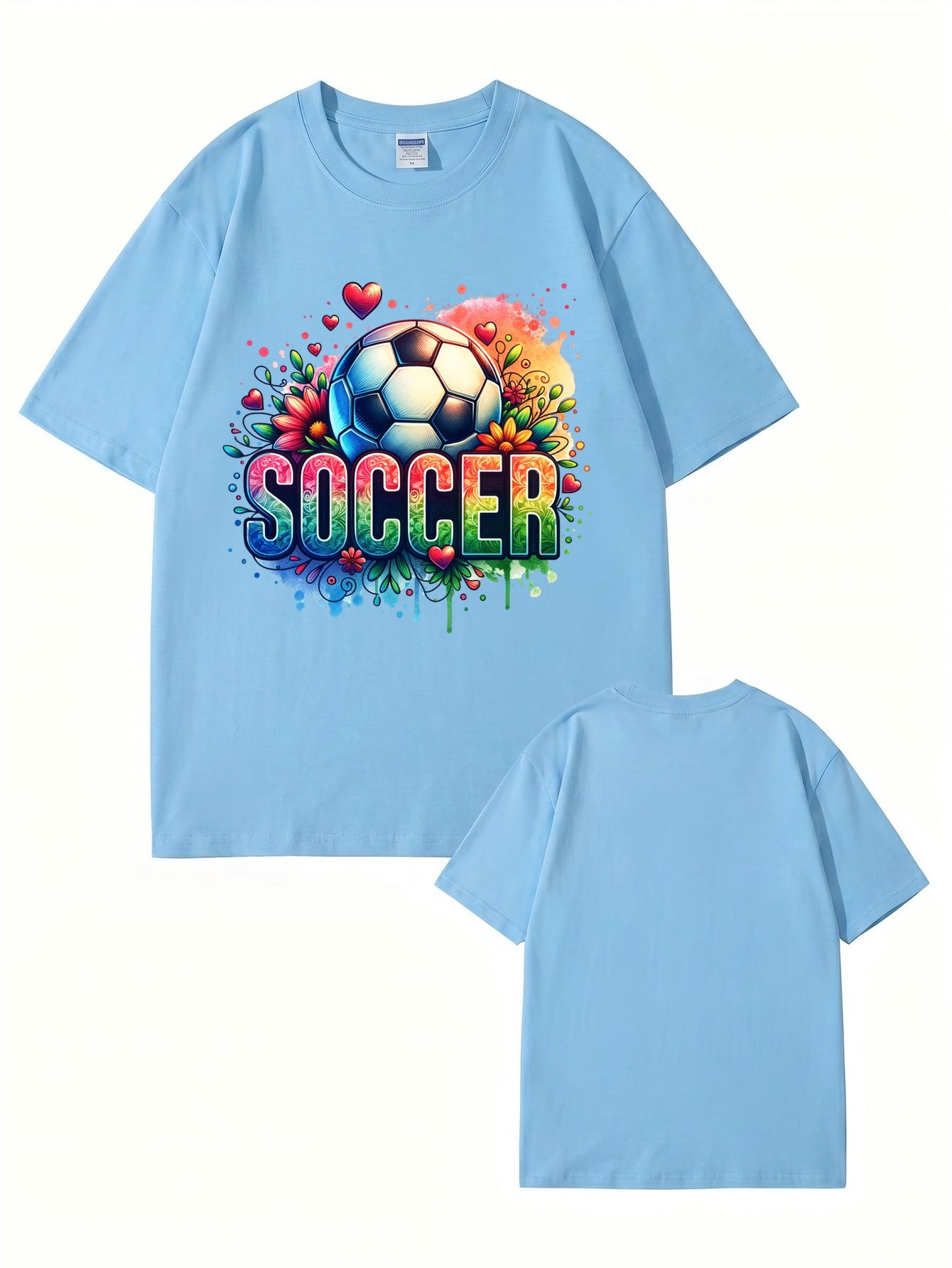 Colorful Floral Soccer Graphic Print T-Shirt - 100% Cotton Premium Tee