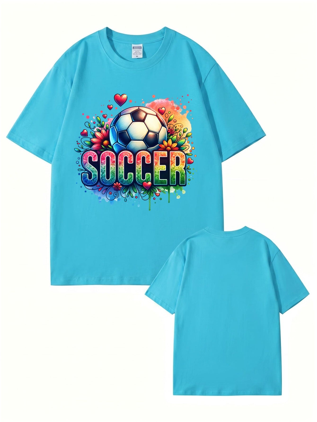 Colorful Floral Soccer Graphic Print T-Shirt - 100% Cotton Premium Tee