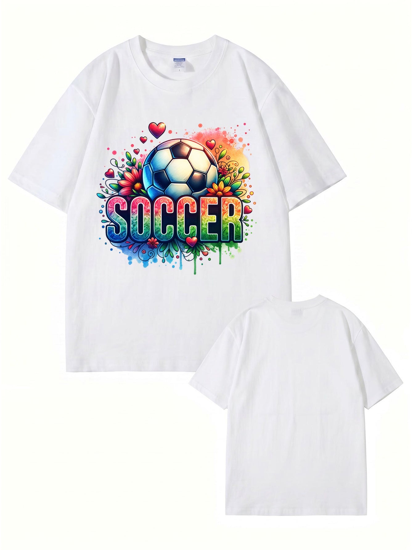 Colorful Floral Soccer Graphic Print T-Shirt - 100% Cotton Premium Tee