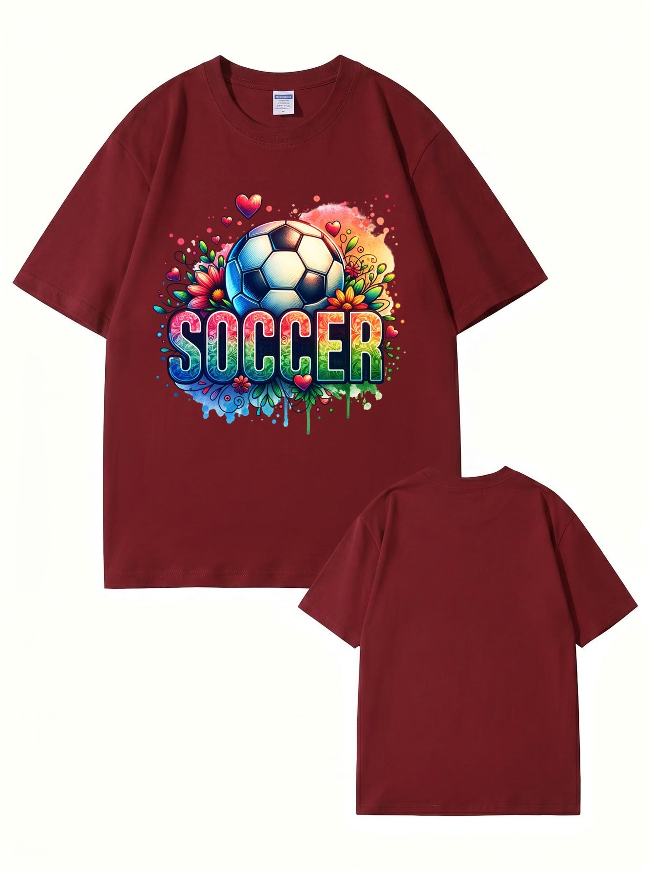Colorful Floral Soccer Graphic Print T-Shirt - 100% Cotton Premium Tee