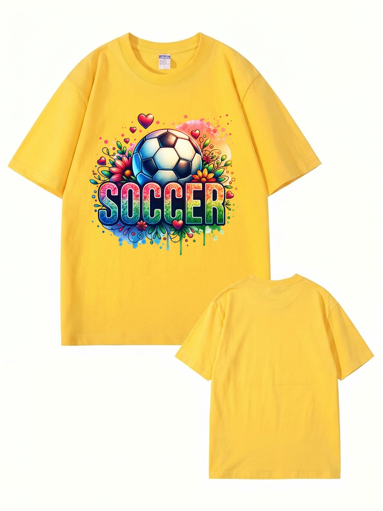 Colorful Floral Soccer Graphic Print T-Shirt - 100% Cotton Premium Tee