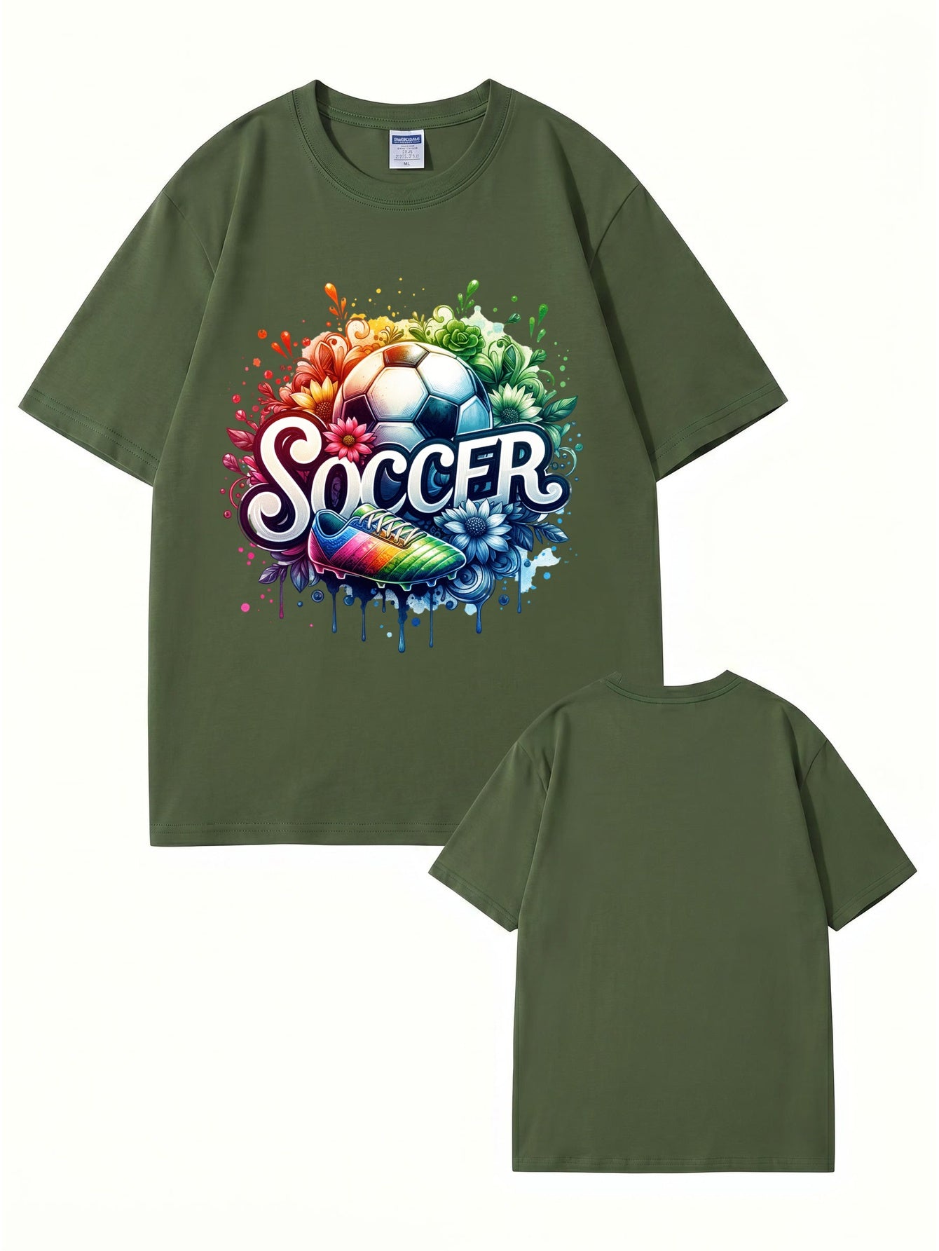 Colorful Soccer Ball & Cleats Graphic Print Cotton T-Shirt