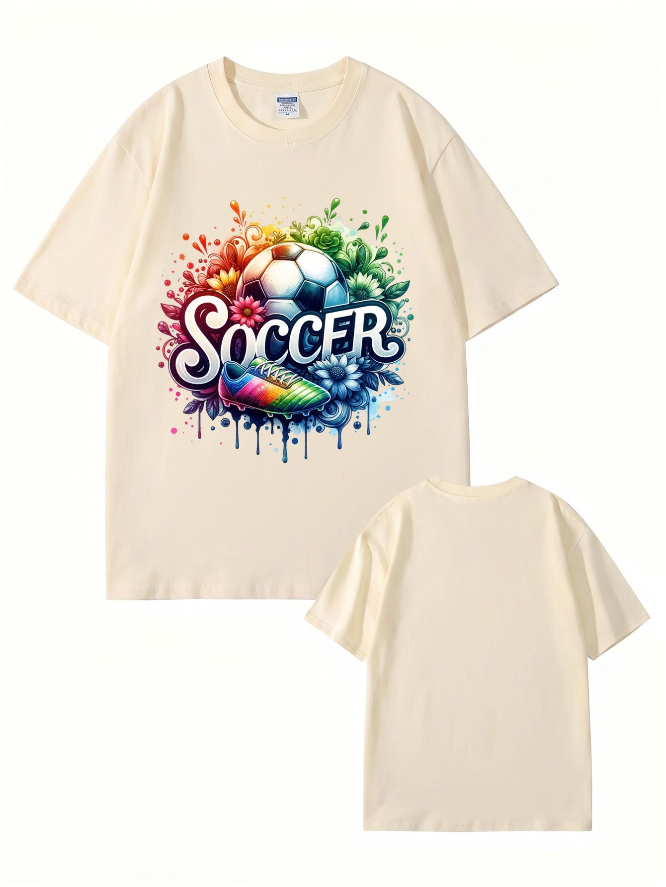 Colorful Soccer Ball & Cleats Graphic Print Cotton T-Shirt