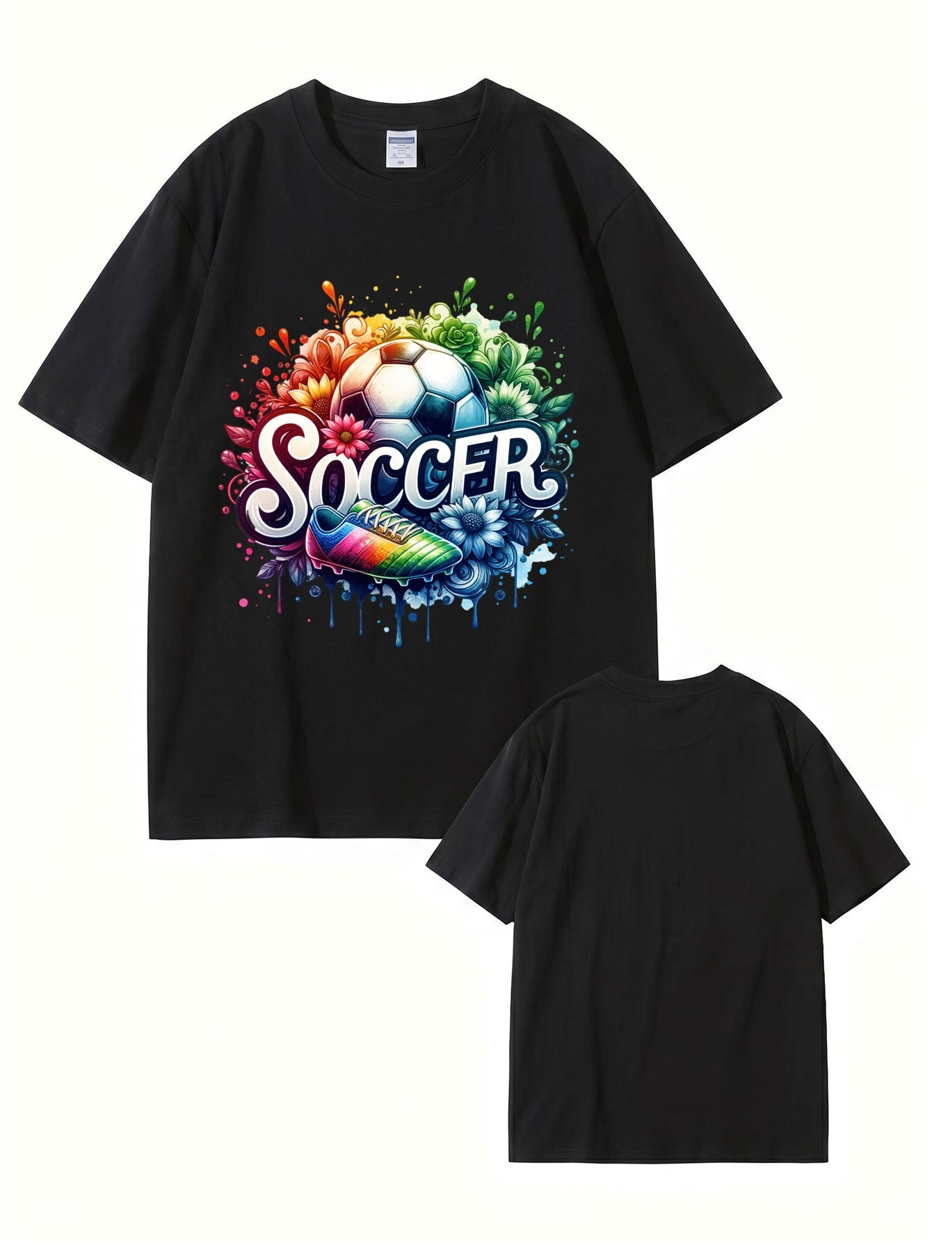 Colorful Soccer Ball & Cleats Graphic Print Cotton T-Shirt