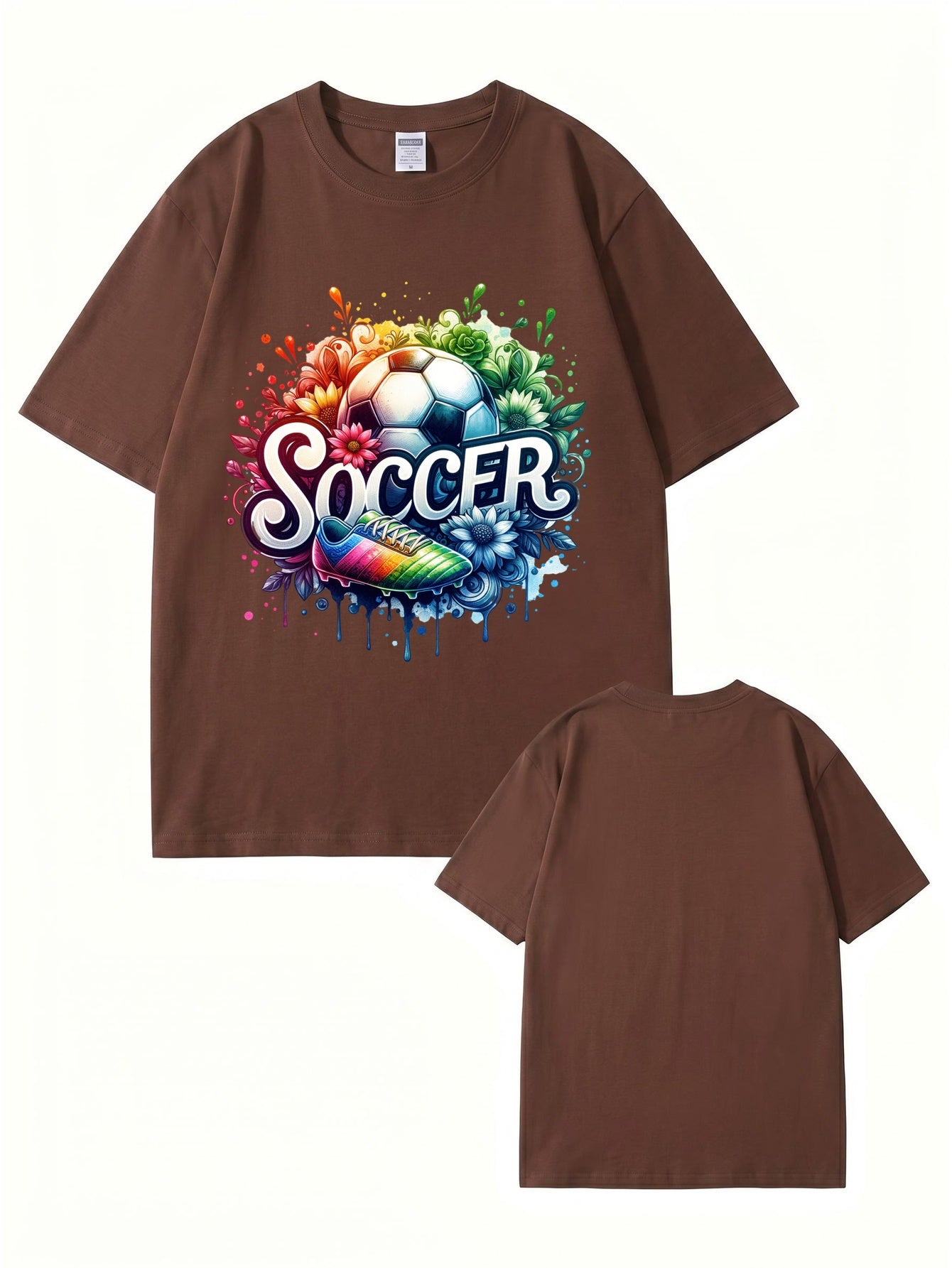 Colorful Soccer Ball & Cleats Graphic Print Cotton T-Shirt