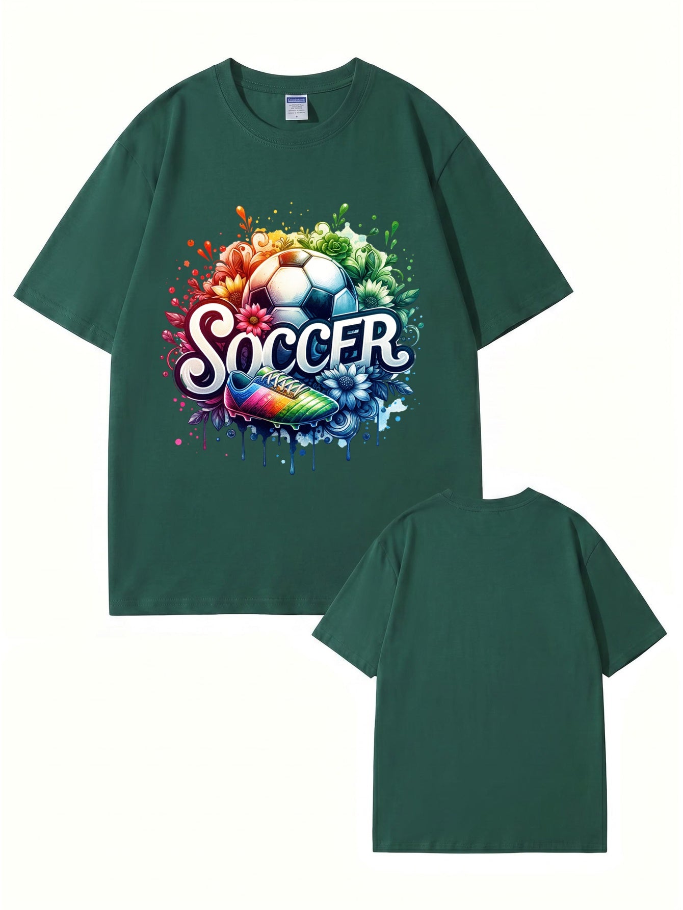 Colorful Soccer Ball & Cleats Graphic Print Cotton T-Shirt