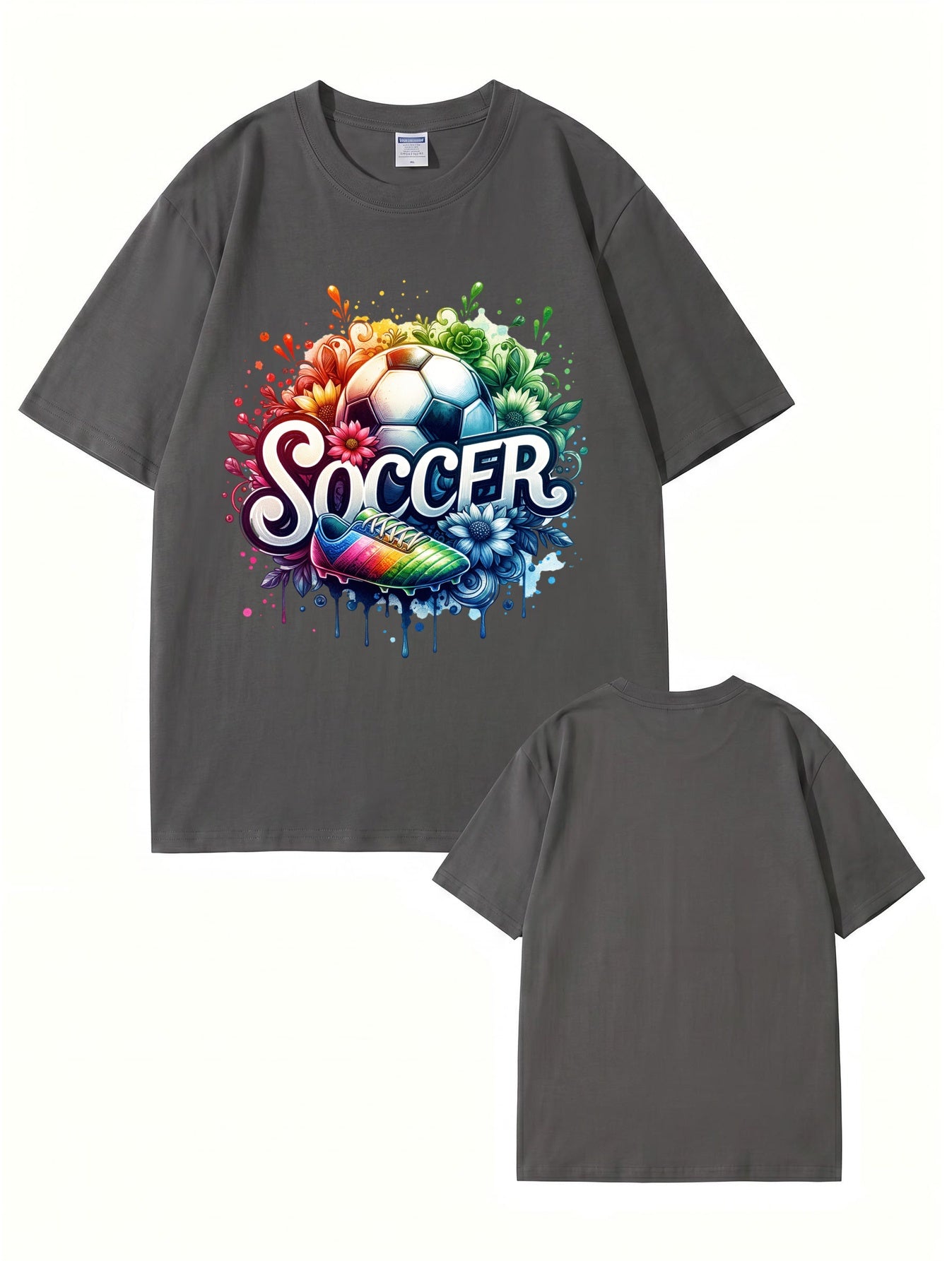 Colorful Soccer Ball & Cleats Graphic Print Cotton T-Shirt