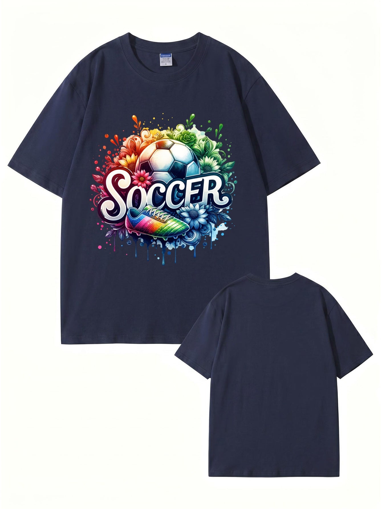 Colorful Soccer Ball & Cleats Graphic Print Cotton T-Shirt