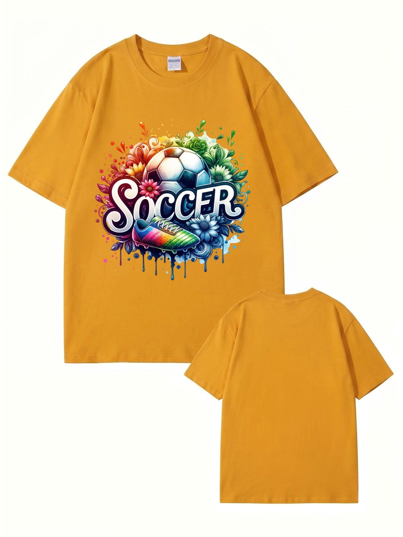 Colorful Soccer Ball & Cleats Graphic Print Cotton T-Shirt