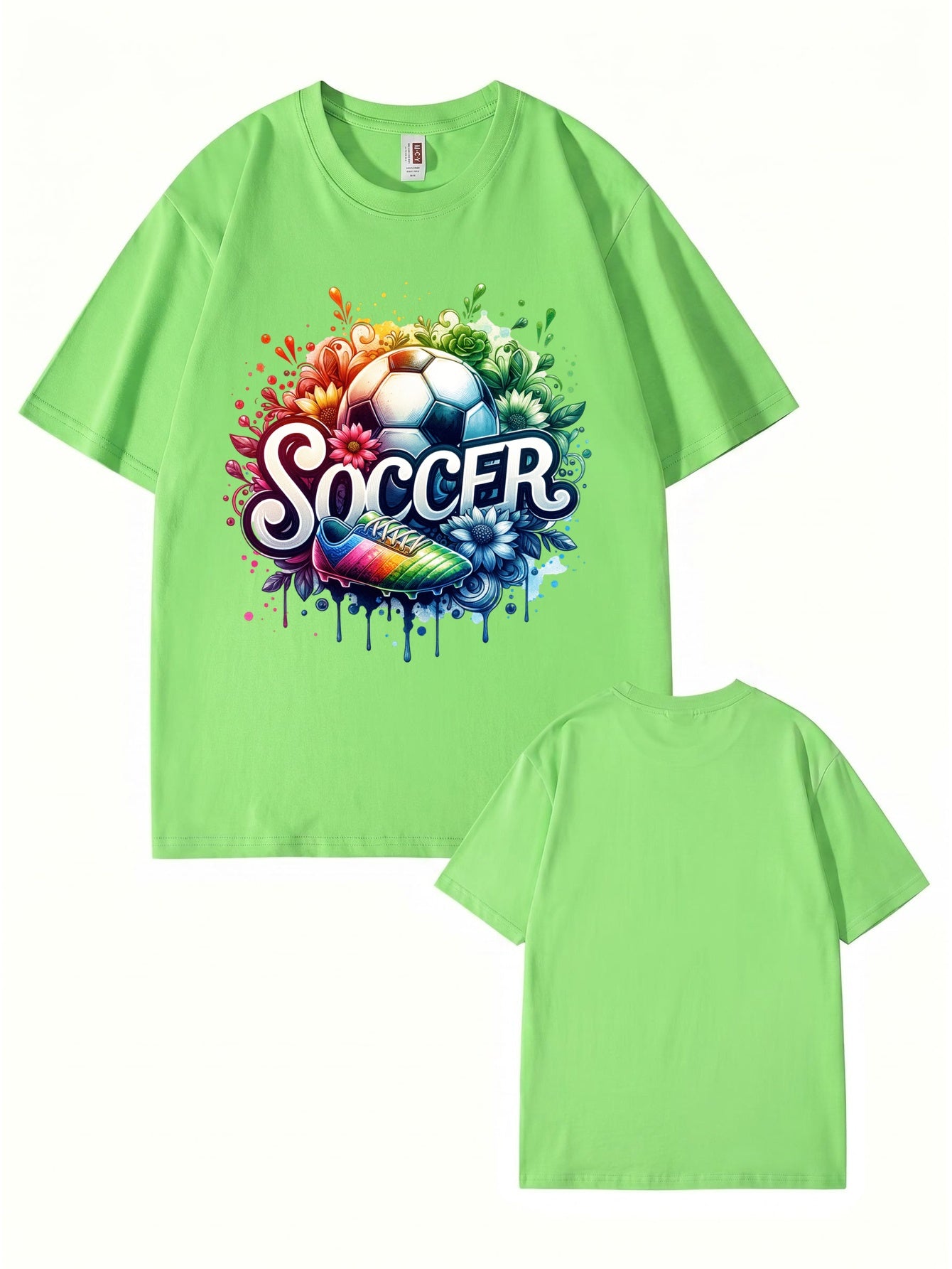 Colorful Soccer Ball & Cleats Graphic Print Cotton T-Shirt