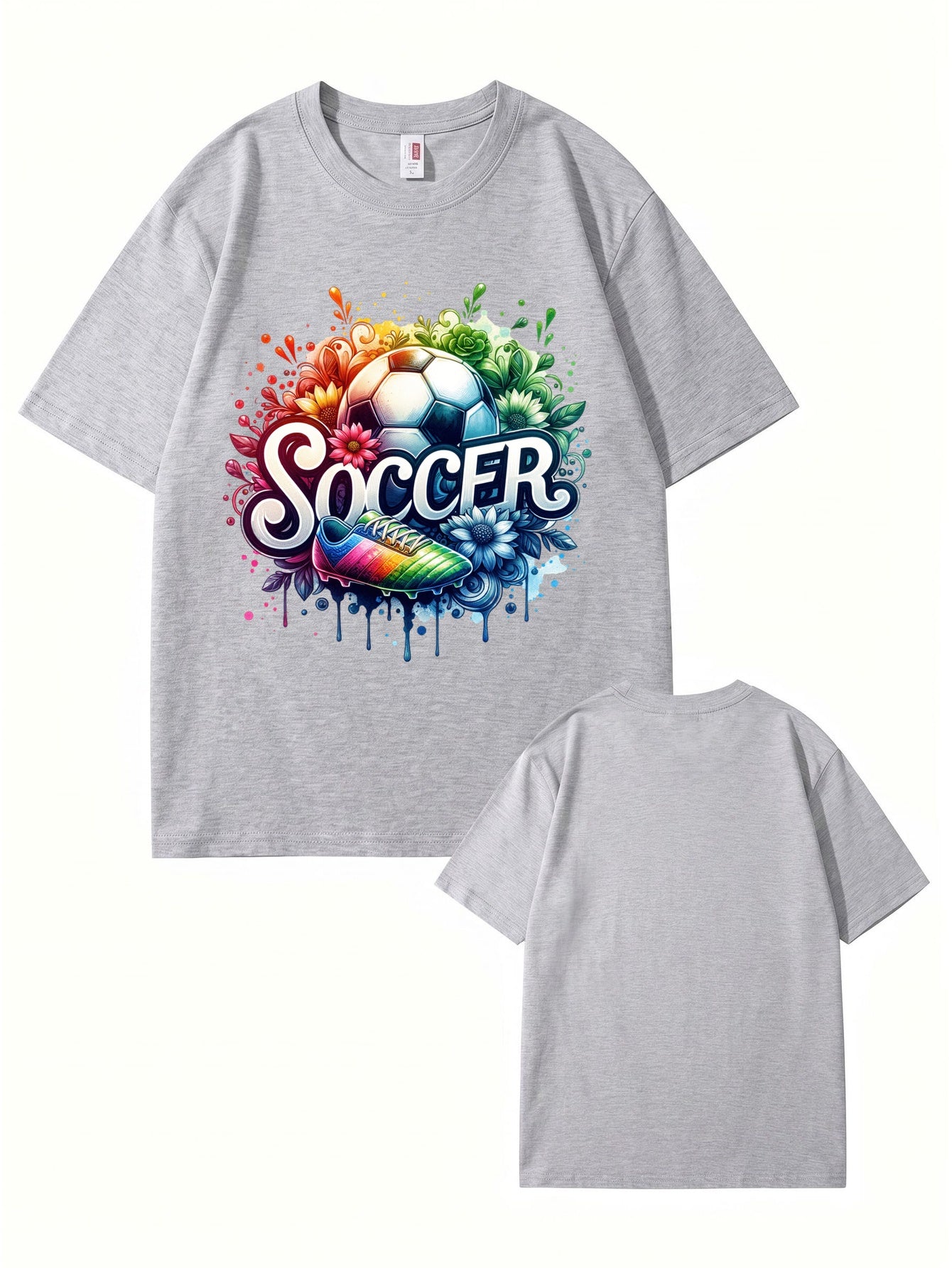 Colorful Soccer Ball & Cleats Graphic Print Cotton T-Shirt