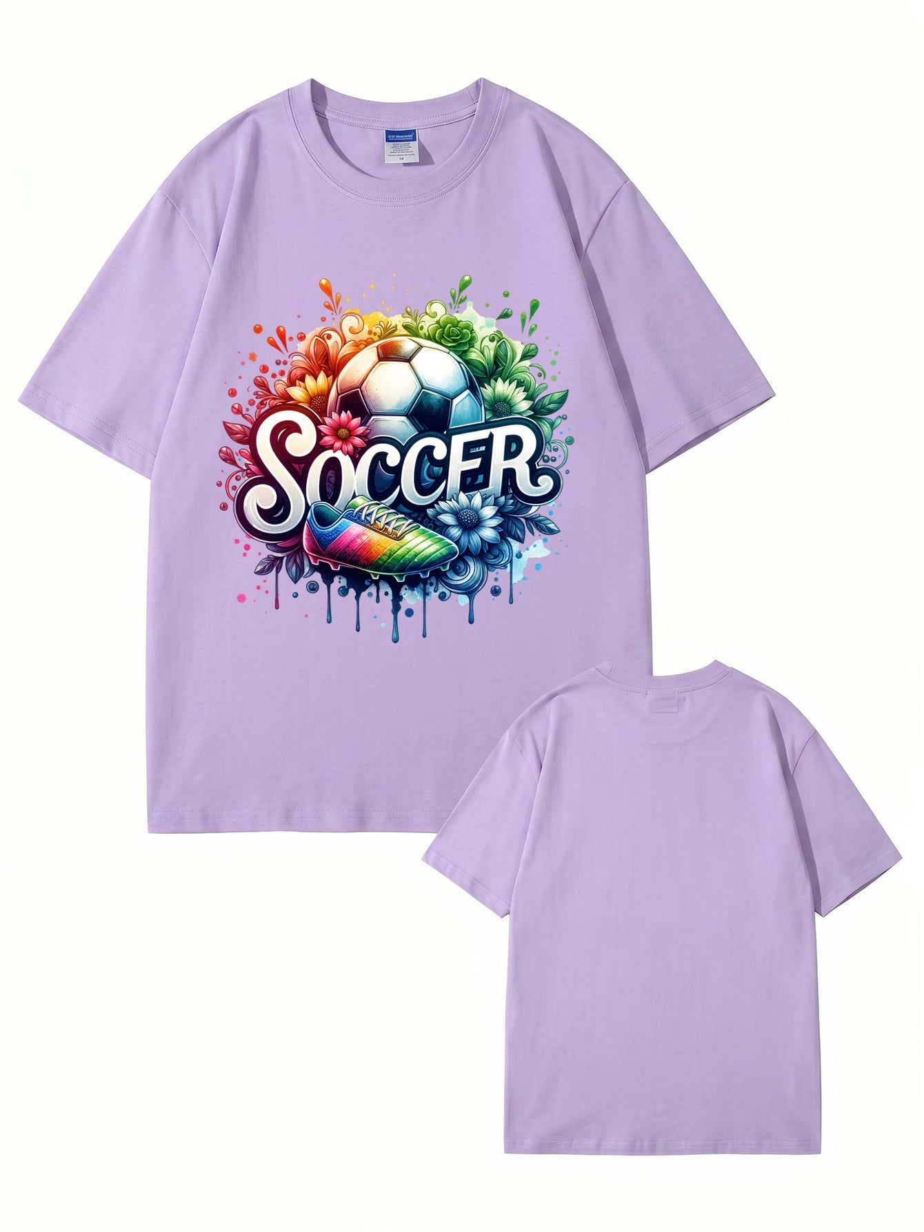Colorful Soccer Ball & Cleats Graphic Print Cotton T-Shirt