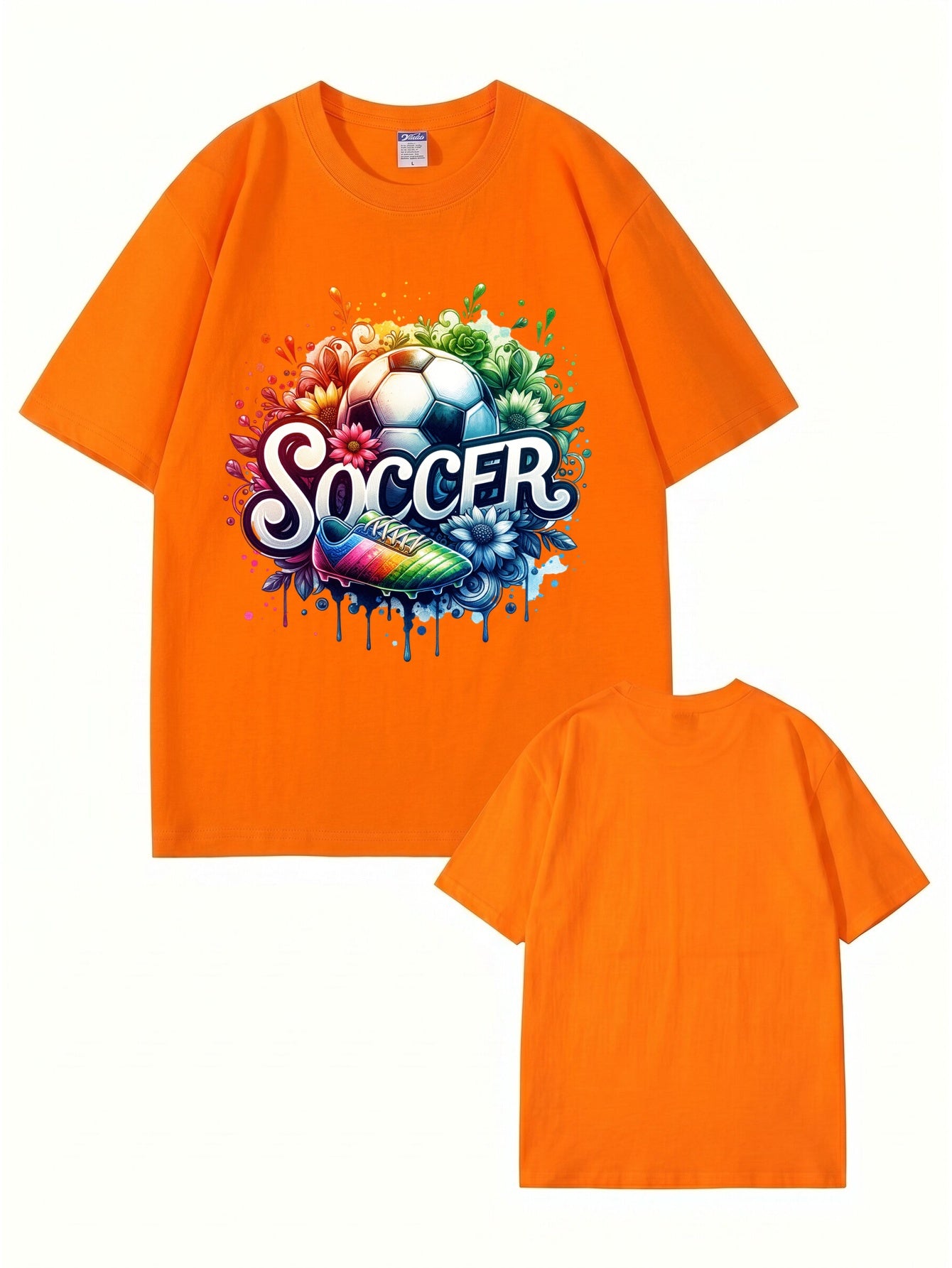 Colorful Soccer Ball & Cleats Graphic Print Cotton T-Shirt