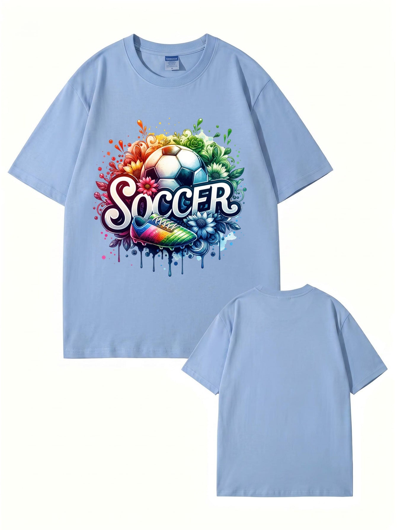 Colorful Soccer Ball & Cleats Graphic Print Cotton T-Shirt