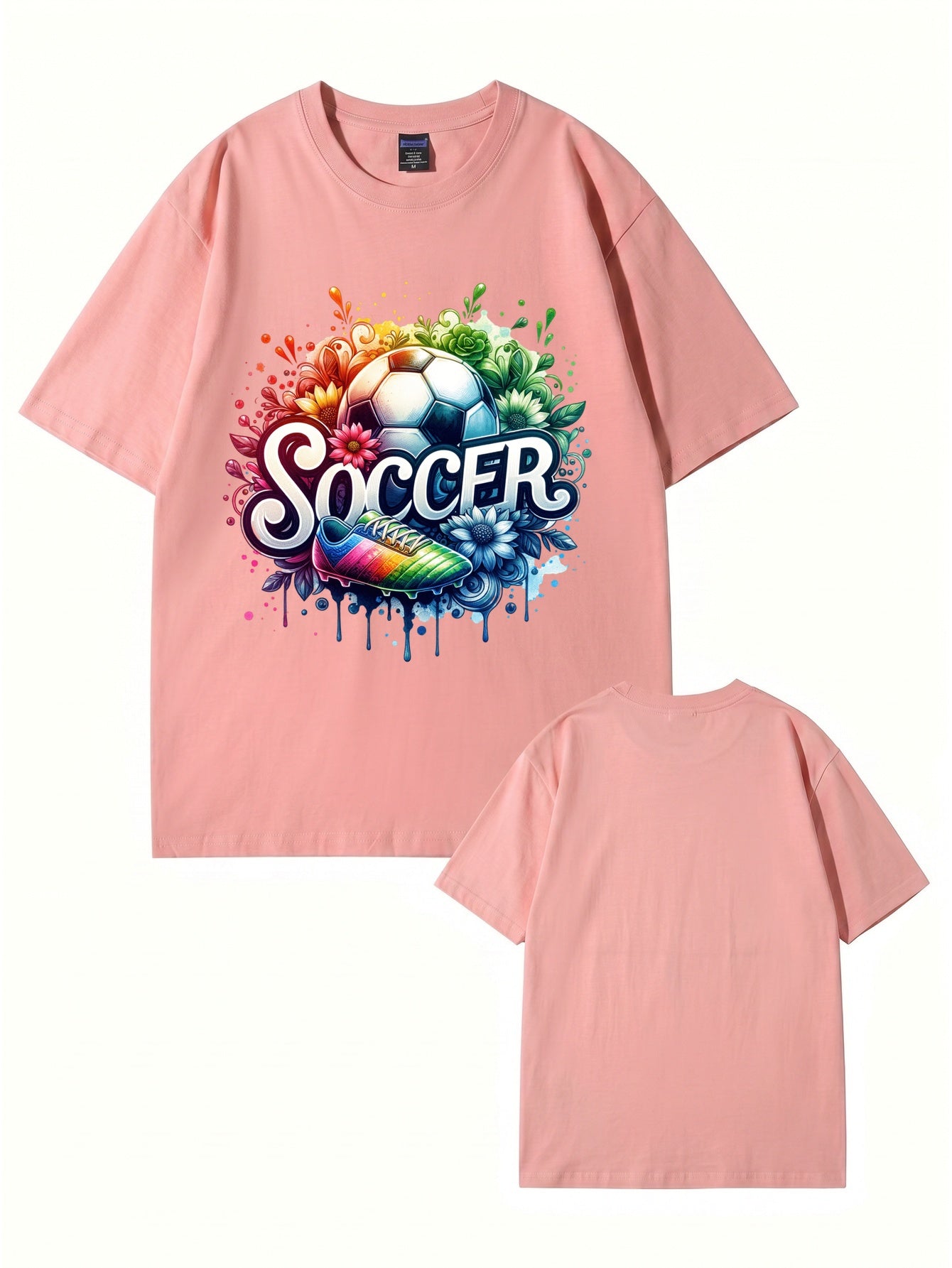 Colorful Soccer Ball & Cleats Graphic Print Cotton T-Shirt