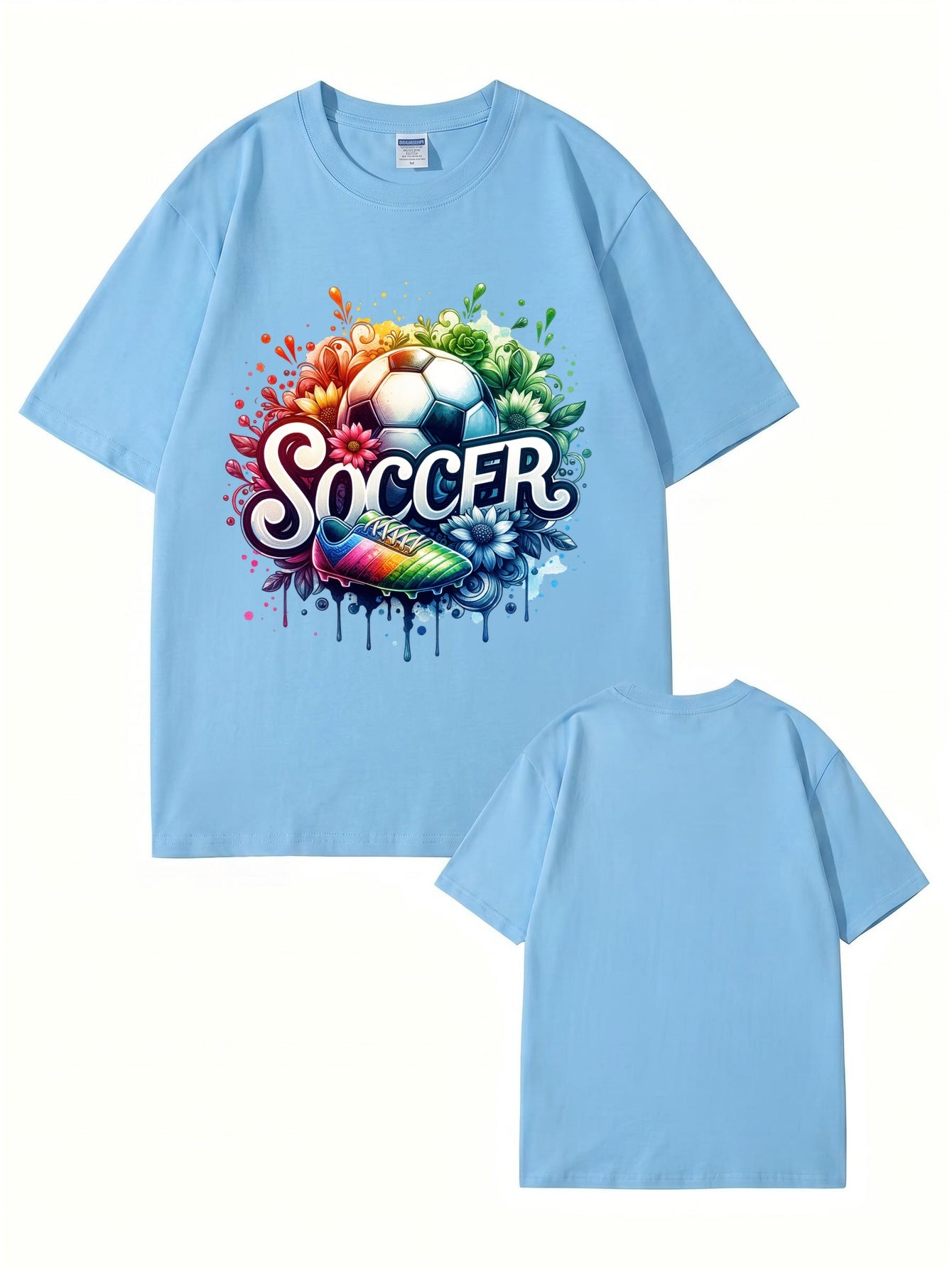 Colorful Soccer Ball & Cleats Graphic Print Cotton T-Shirt
