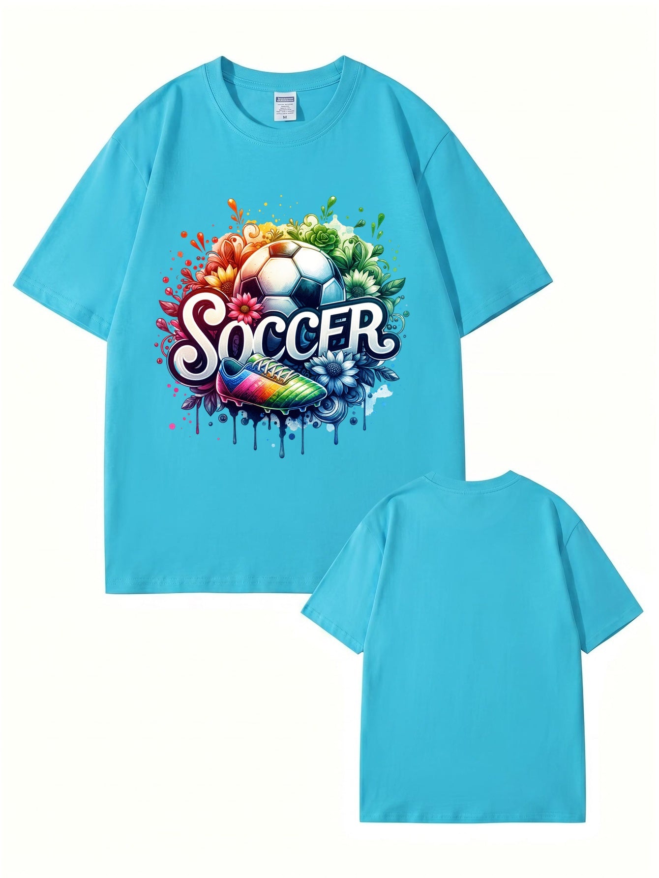 Colorful Soccer Ball & Cleats Graphic Print Cotton T-Shirt
