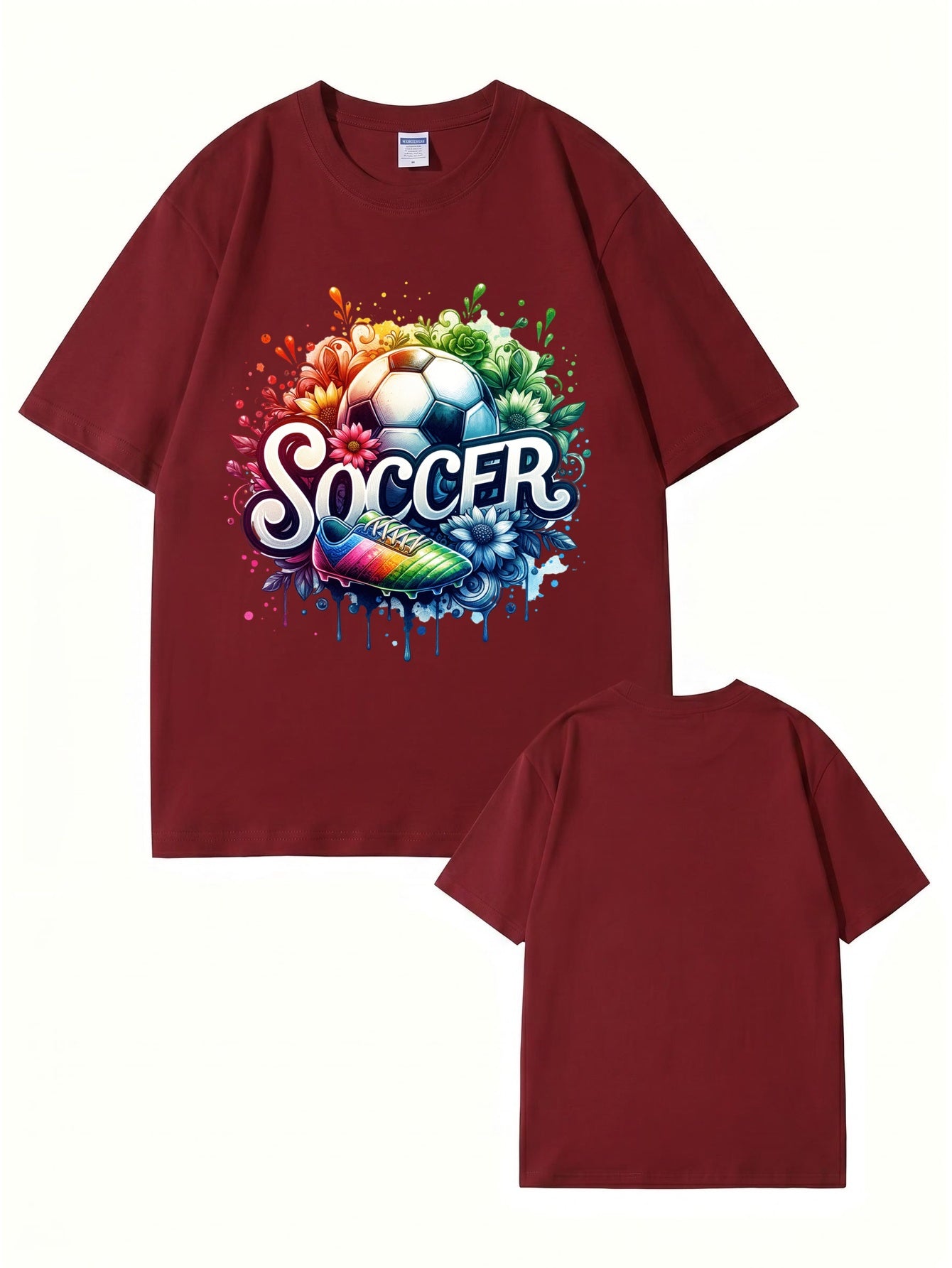 Colorful Soccer Ball & Cleats Graphic Print Cotton T-Shirt