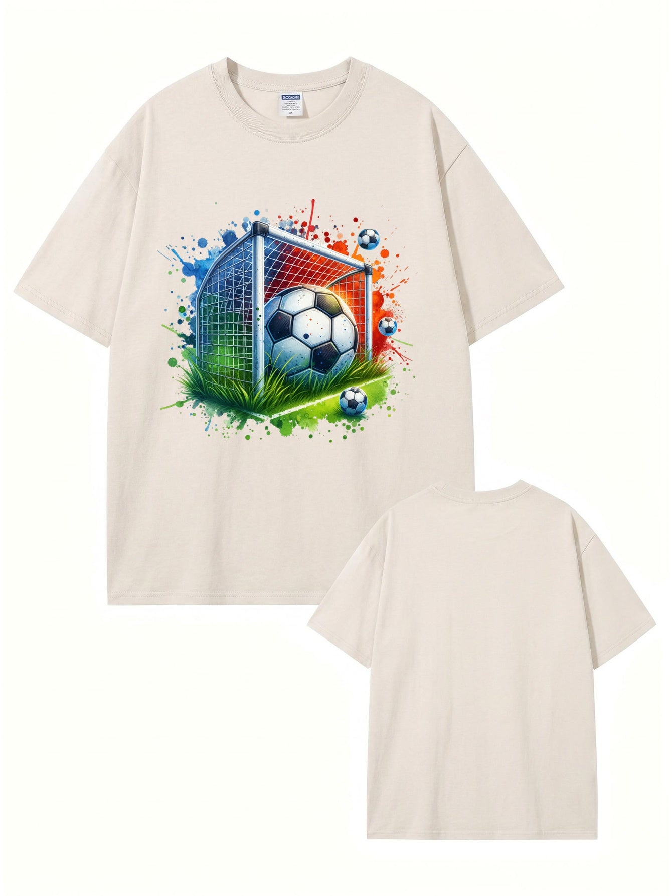 Vintage Washed Soccer Goal Graphic T-Shirt - 300GSM Heavyweight Cotton