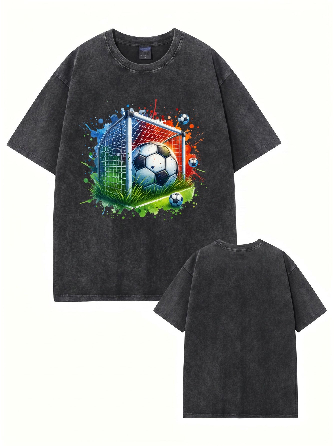 Vintage Washed Soccer Goal Graphic T-Shirt - 300GSM Heavyweight Cotton