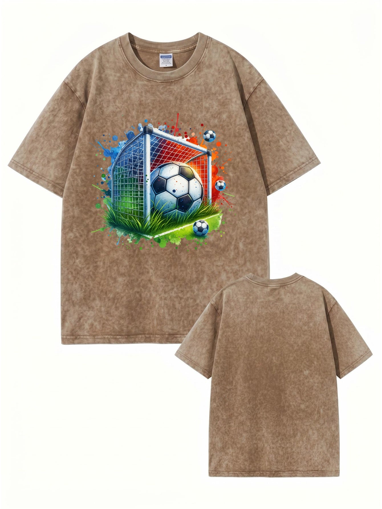 Vintage Washed Soccer Goal Graphic T-Shirt - 300GSM Heavyweight Cotton