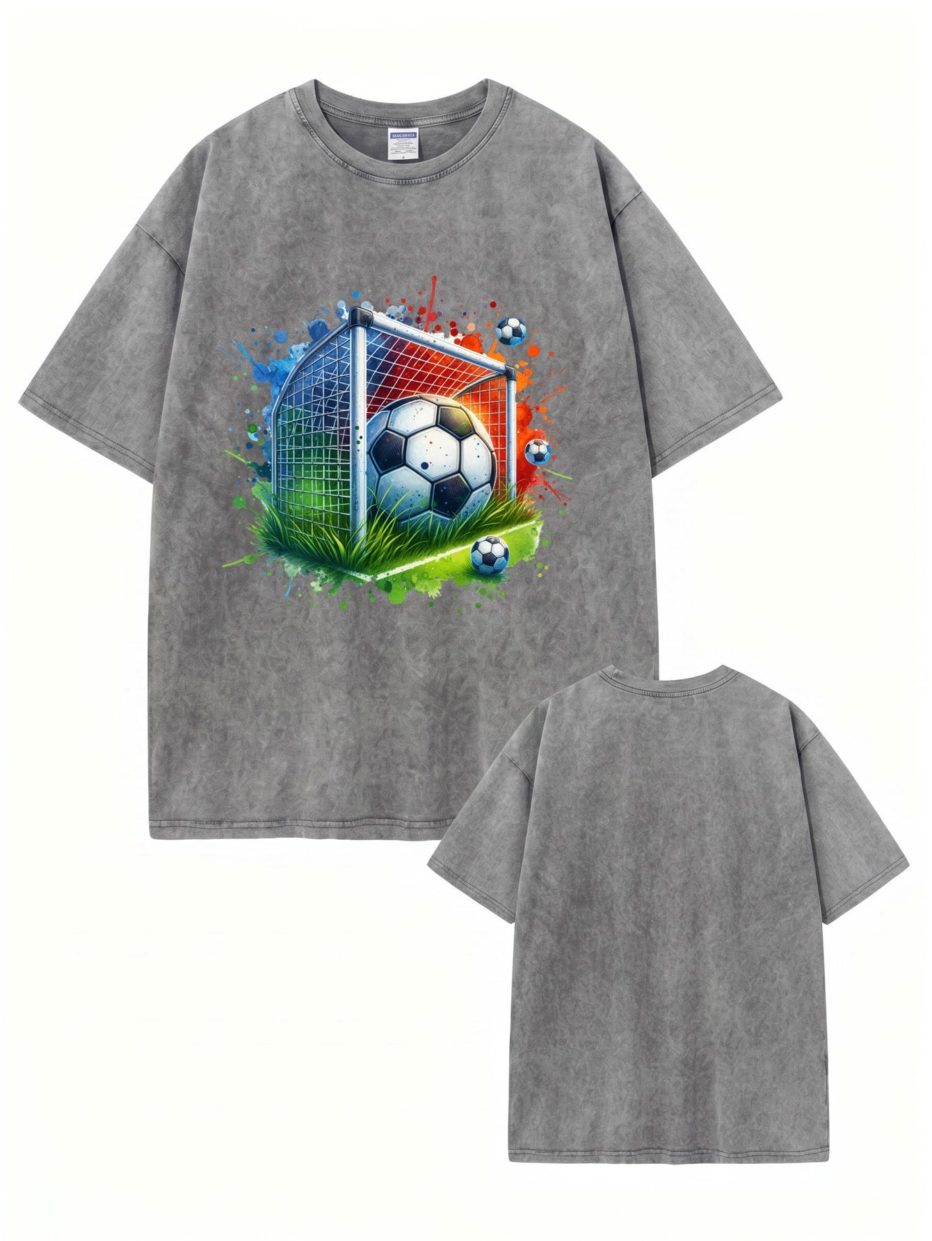 Vintage Washed Soccer Goal Graphic T-Shirt - 300GSM Heavyweight Cotton