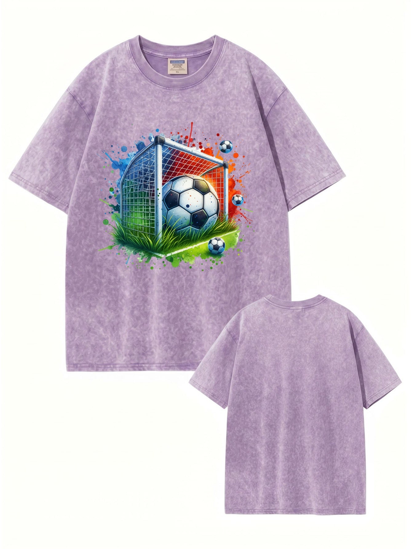 Vintage Washed Soccer Goal Graphic T-Shirt - 300GSM Heavyweight Cotton