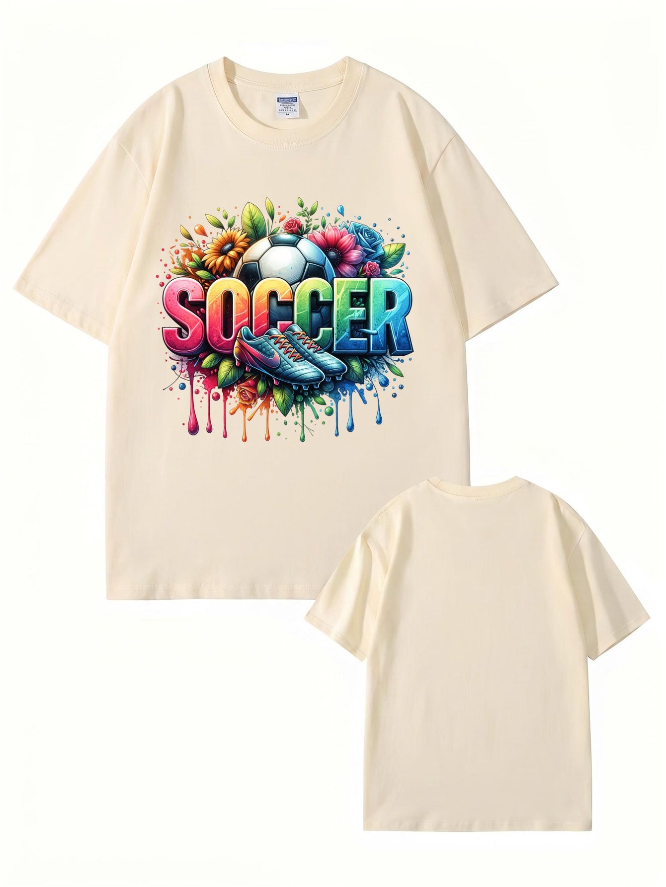 Colorful Floral Soccer Graphic Print T-Shirt - Premium Cotton Tee