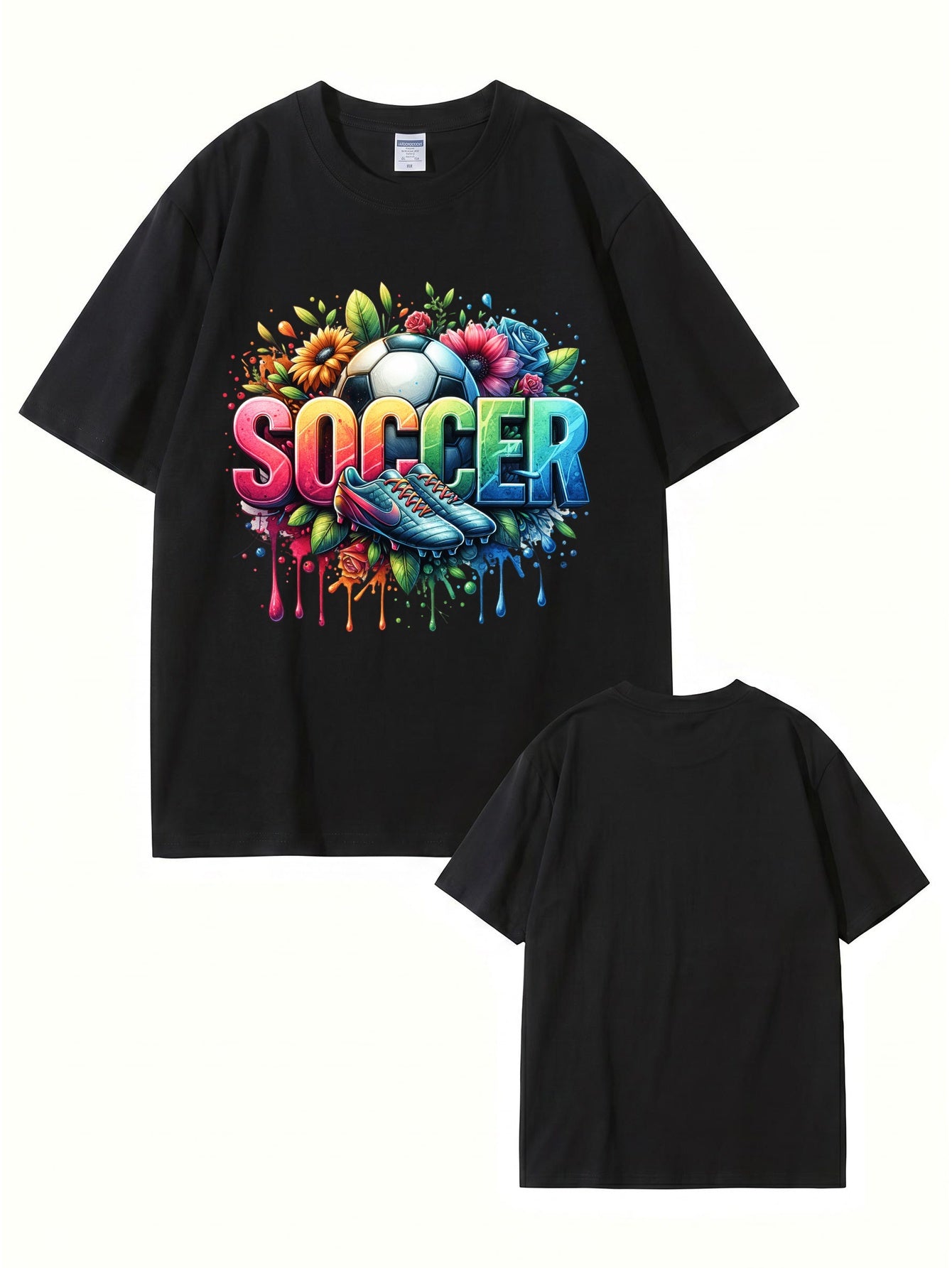 Colorful Floral Soccer Graphic Print T-Shirt - Premium Cotton Tee