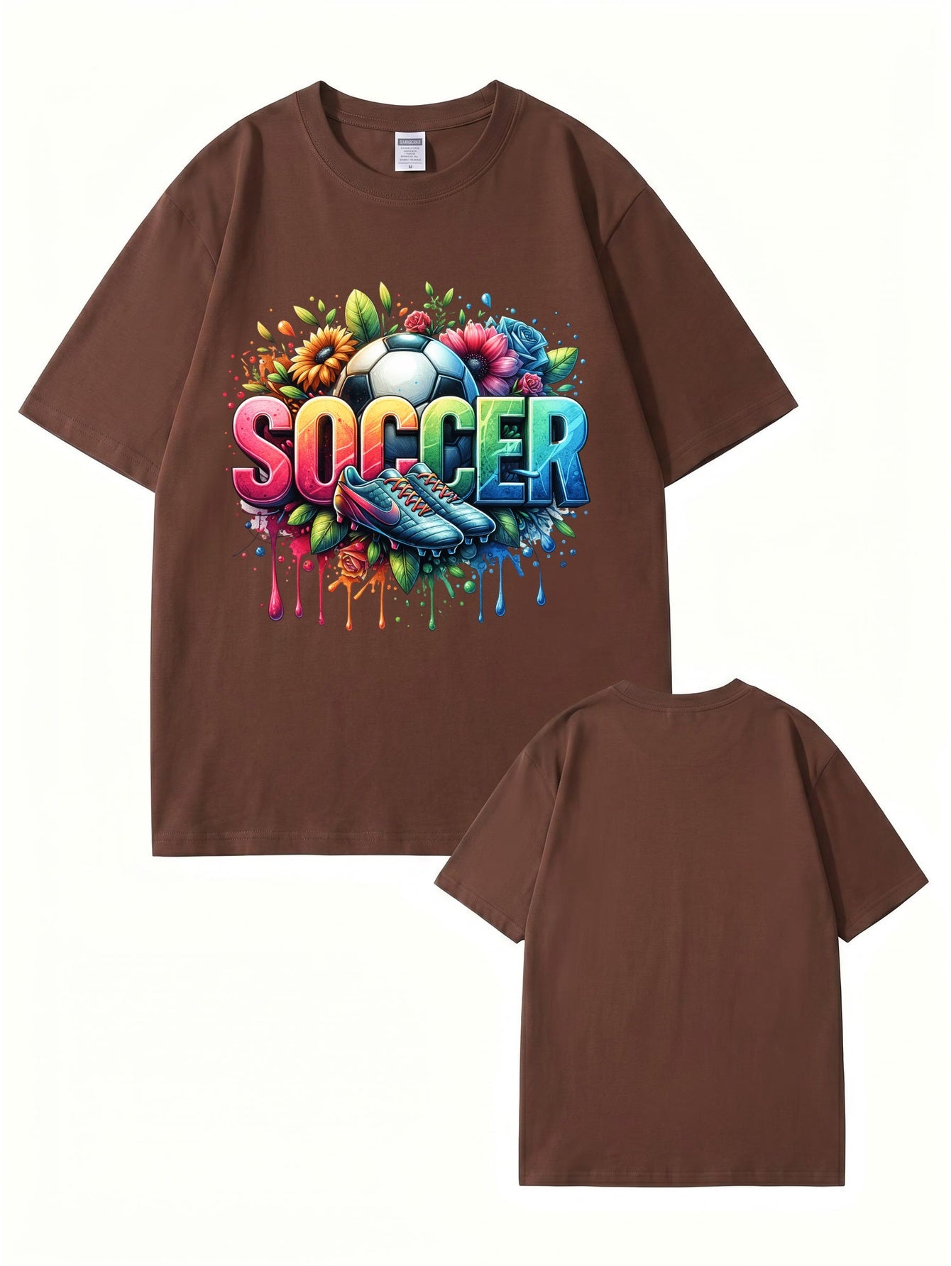 Colorful Floral Soccer Graphic Print T-Shirt - Premium Cotton Tee