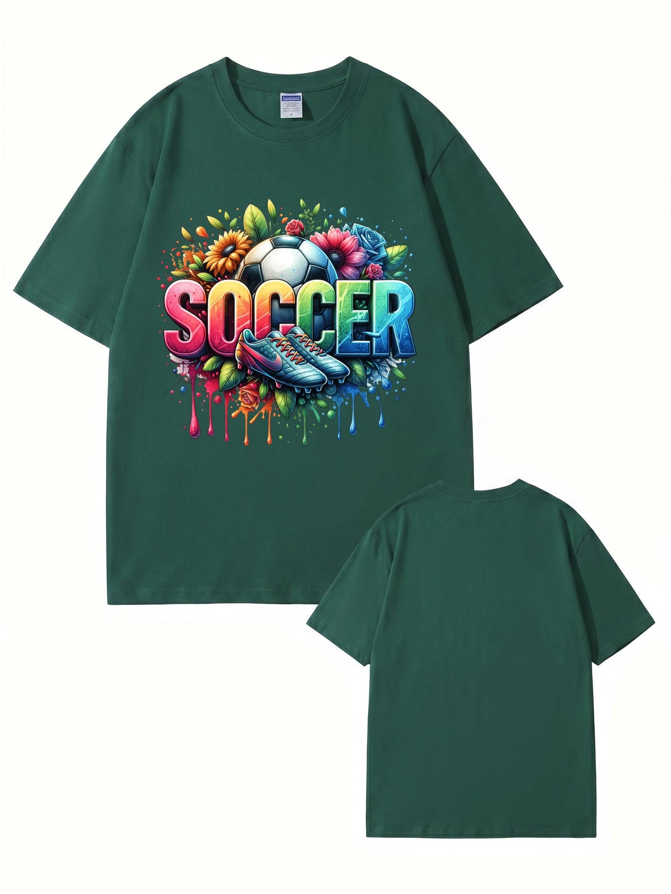 Colorful Floral Soccer Graphic Print T-Shirt - Premium Cotton Tee