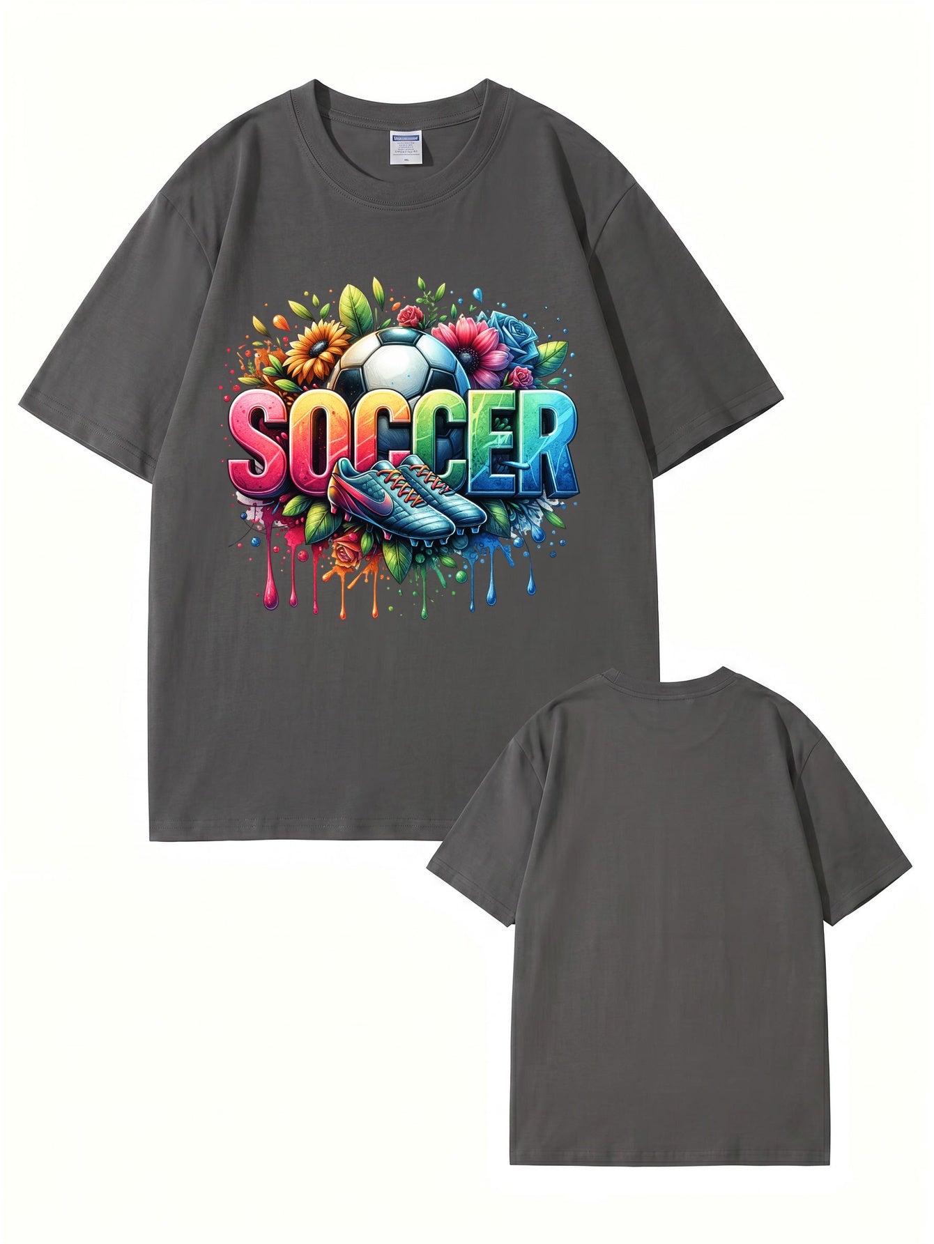 Colorful Floral Soccer Graphic Print T-Shirt - Premium Cotton Tee