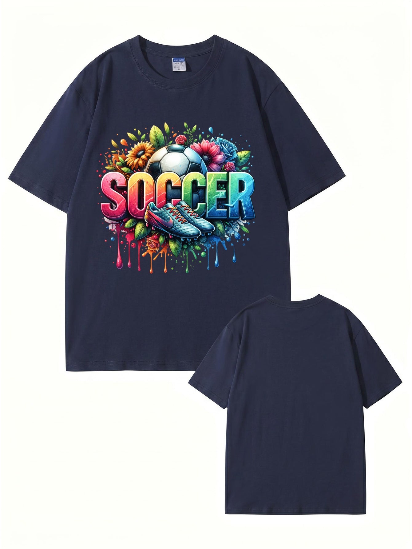 Colorful Floral Soccer Graphic Print T-Shirt - Premium Cotton Tee