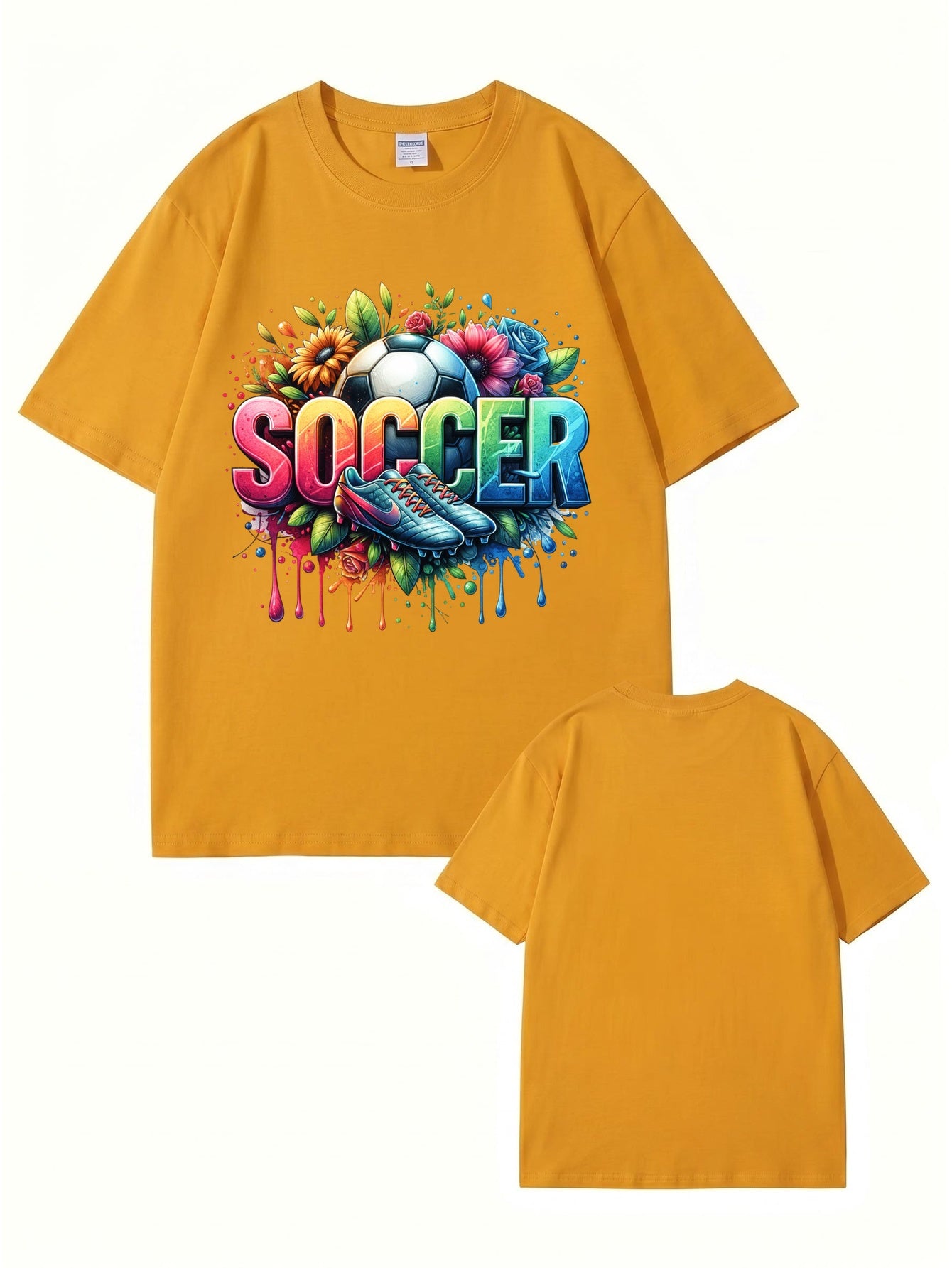Colorful Floral Soccer Graphic Print T-Shirt - Premium Cotton Tee