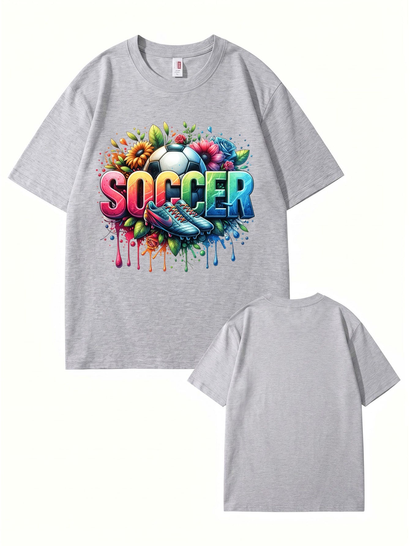 Colorful Floral Soccer Graphic Print T-Shirt - Premium Cotton Tee