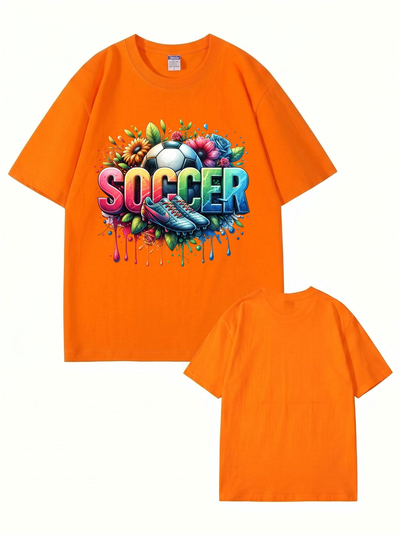 Colorful Floral Soccer Graphic Print T-Shirt - Premium Cotton Tee