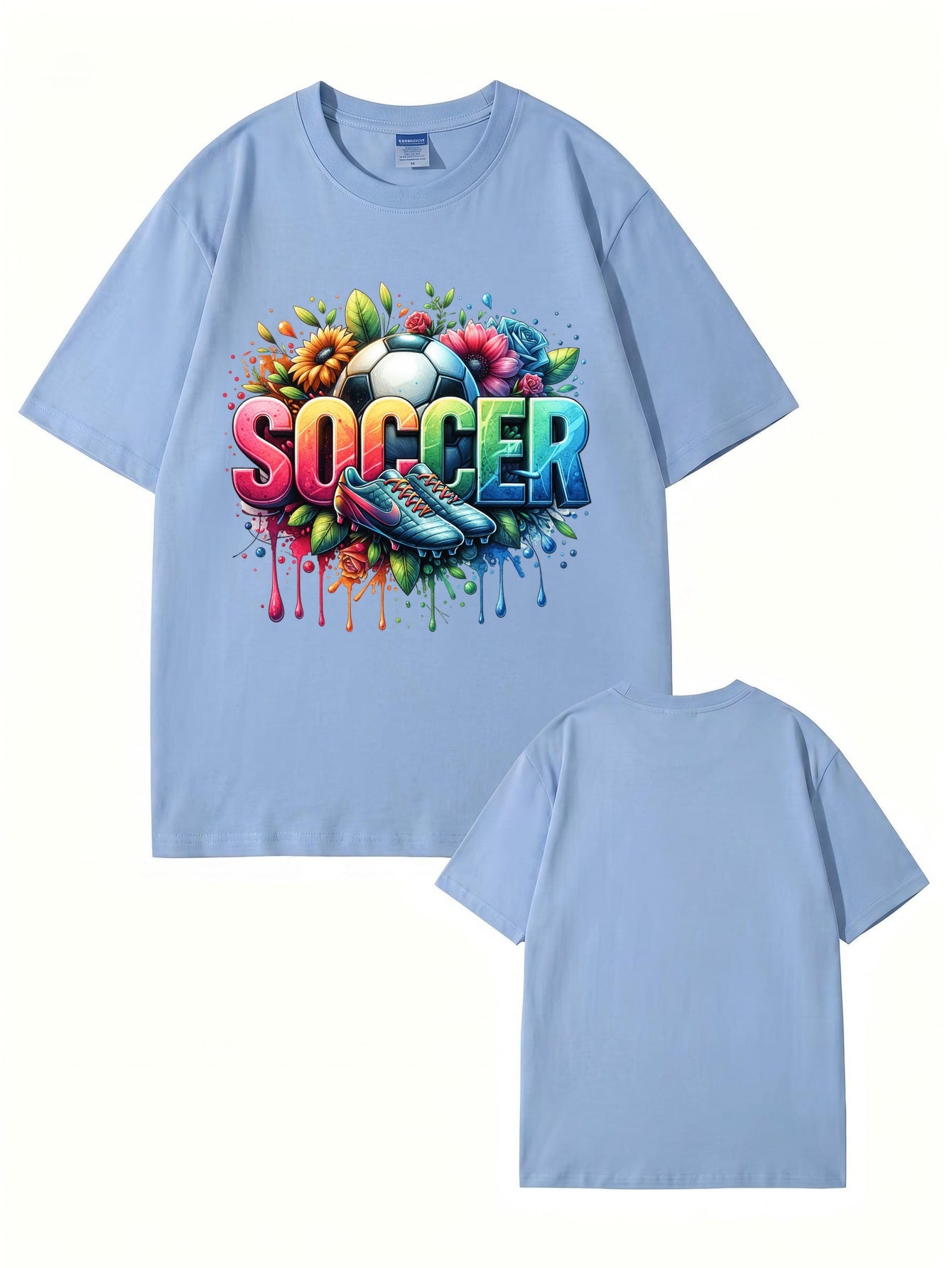 Colorful Floral Soccer Graphic Print T-Shirt - Premium Cotton Tee