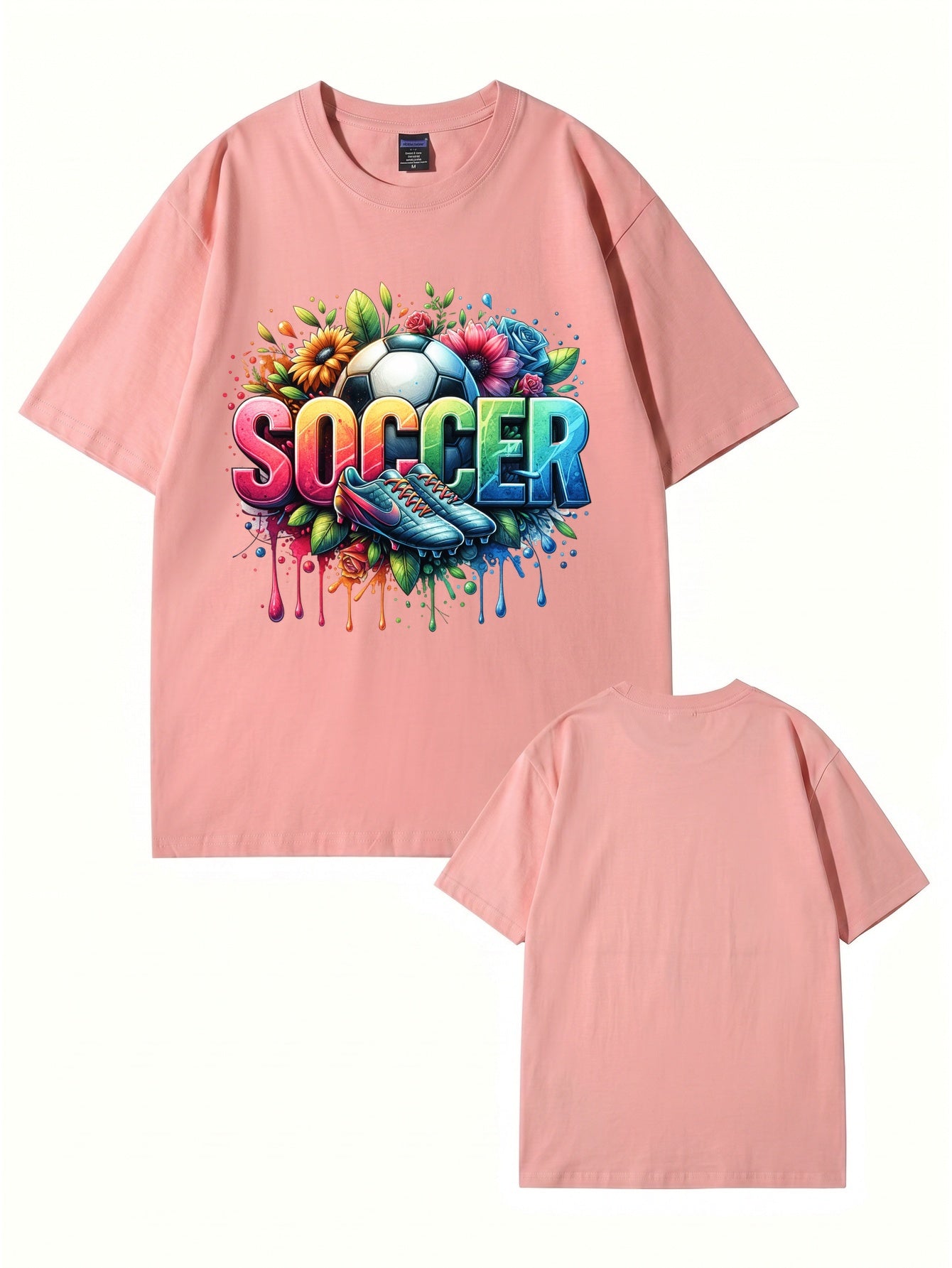 Colorful Floral Soccer Graphic Print T-Shirt - Premium Cotton Tee