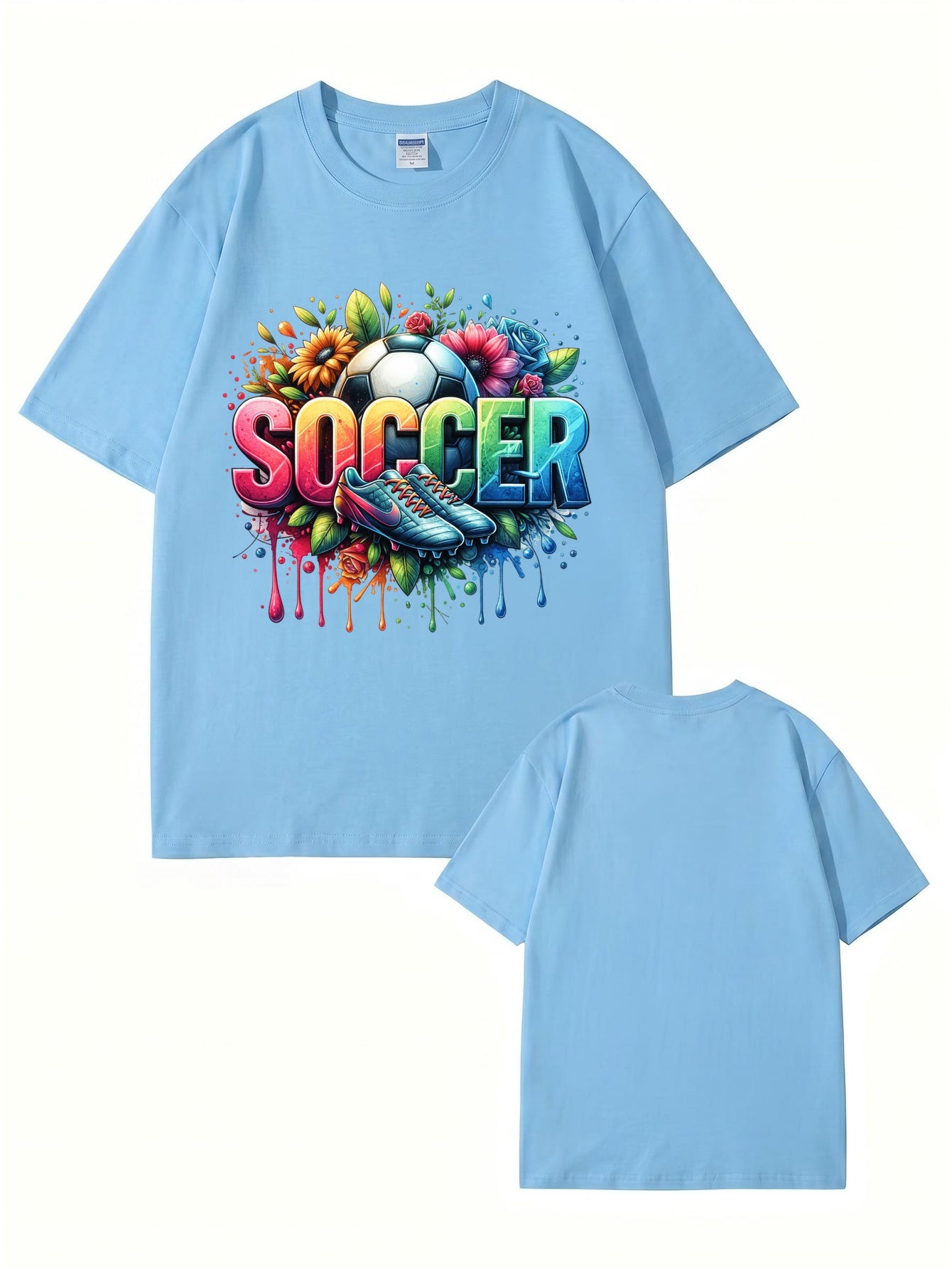 Colorful Floral Soccer Graphic Print T-Shirt - Premium Cotton Tee