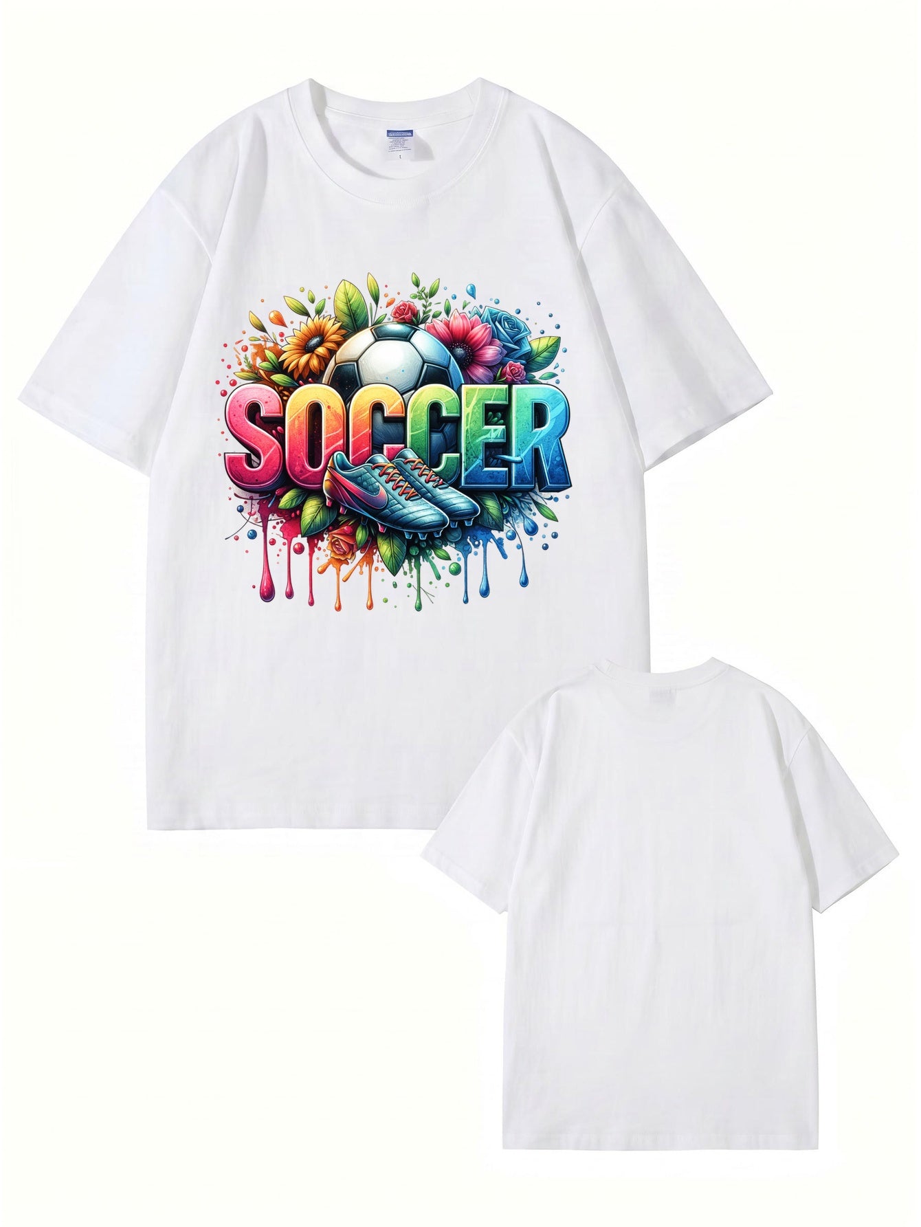 Colorful Floral Soccer Graphic Print T-Shirt - Premium Cotton Tee