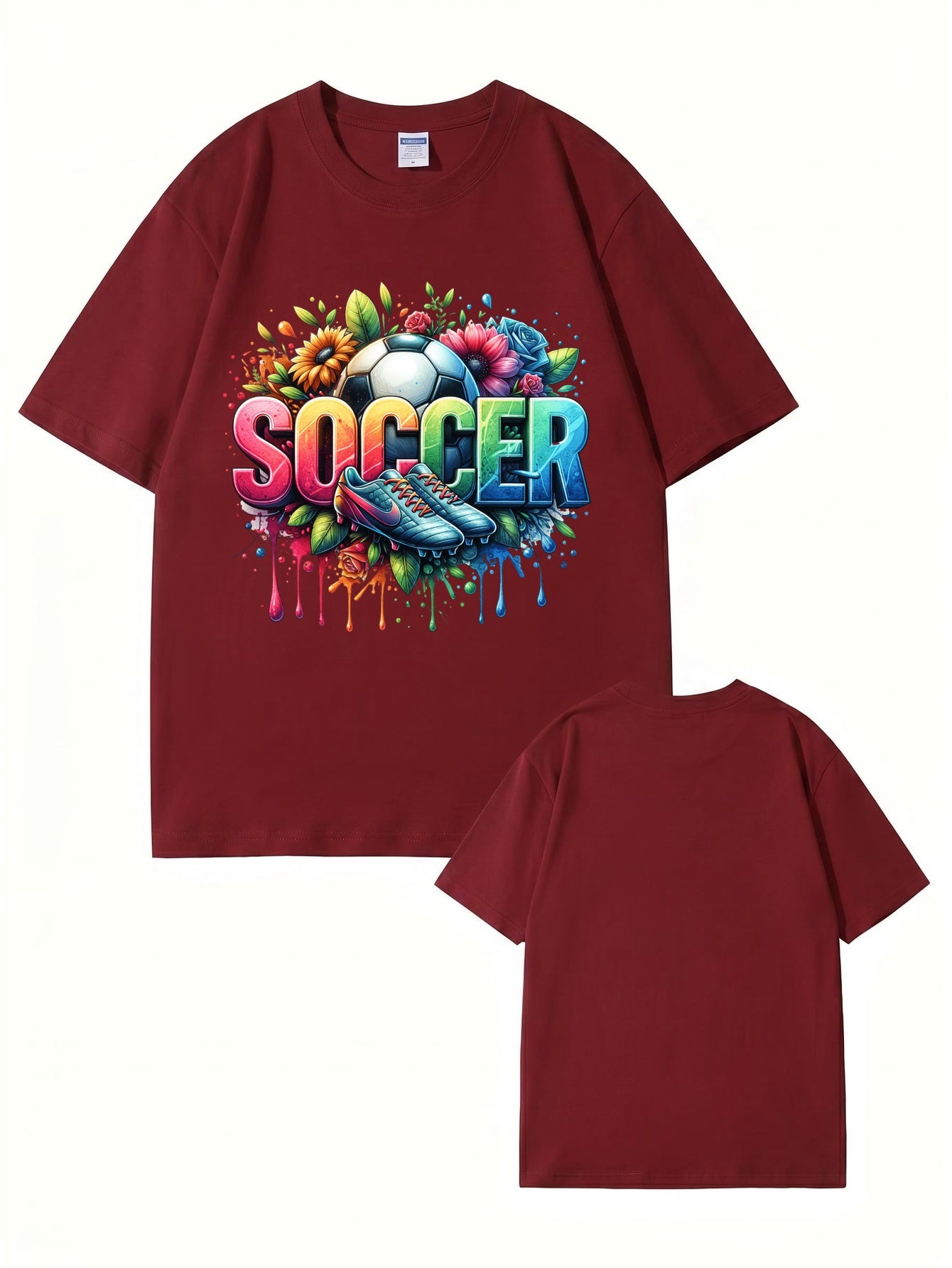 Colorful Floral Soccer Graphic Print T-Shirt - Premium Cotton Tee