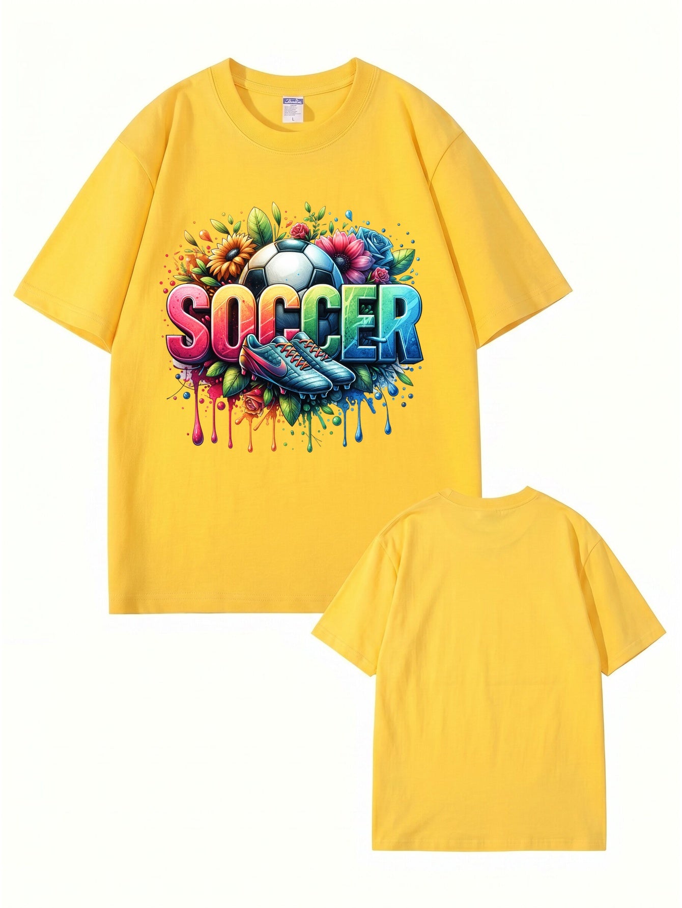 Colorful Floral Soccer Graphic Print T-Shirt - Premium Cotton Tee
