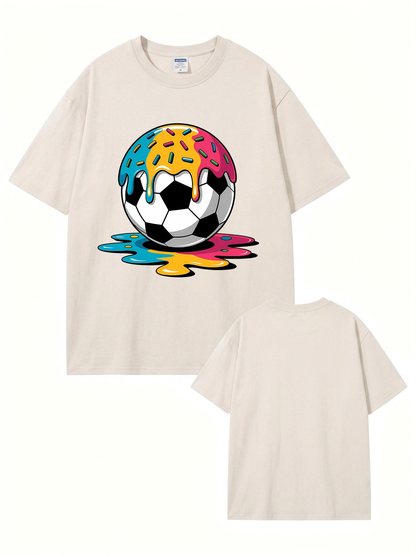 Vintage Washed Oversized T-Shirt with Melting Donut Soccer Ball Graphic