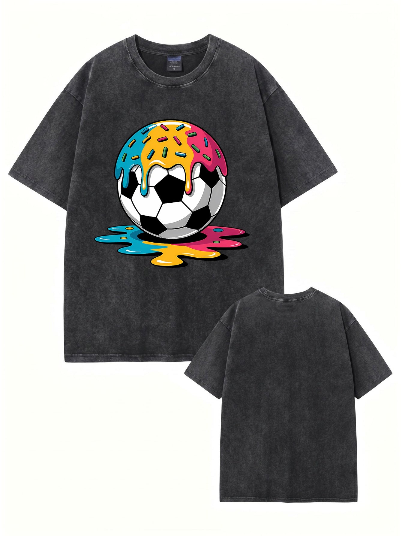Vintage Washed Oversized T-Shirt with Melting Donut Soccer Ball Graphic