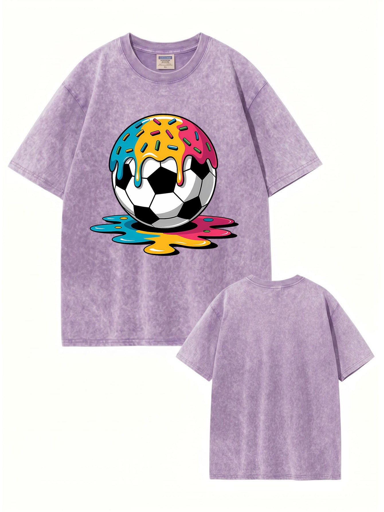 Vintage Washed Oversized T-Shirt with Melting Donut Soccer Ball Graphic
