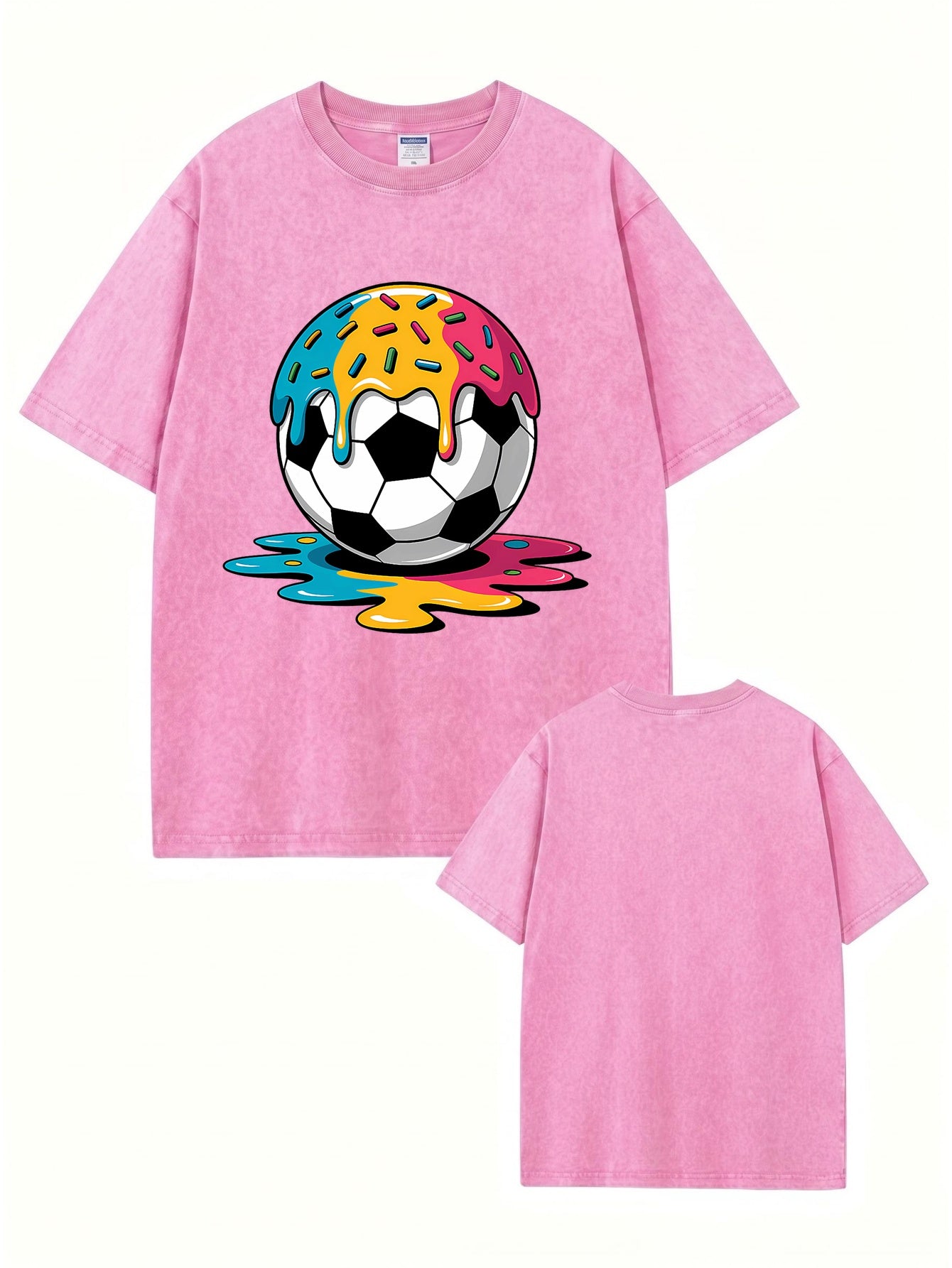 Vintage Washed Oversized T-Shirt with Melting Donut Soccer Ball Graphic