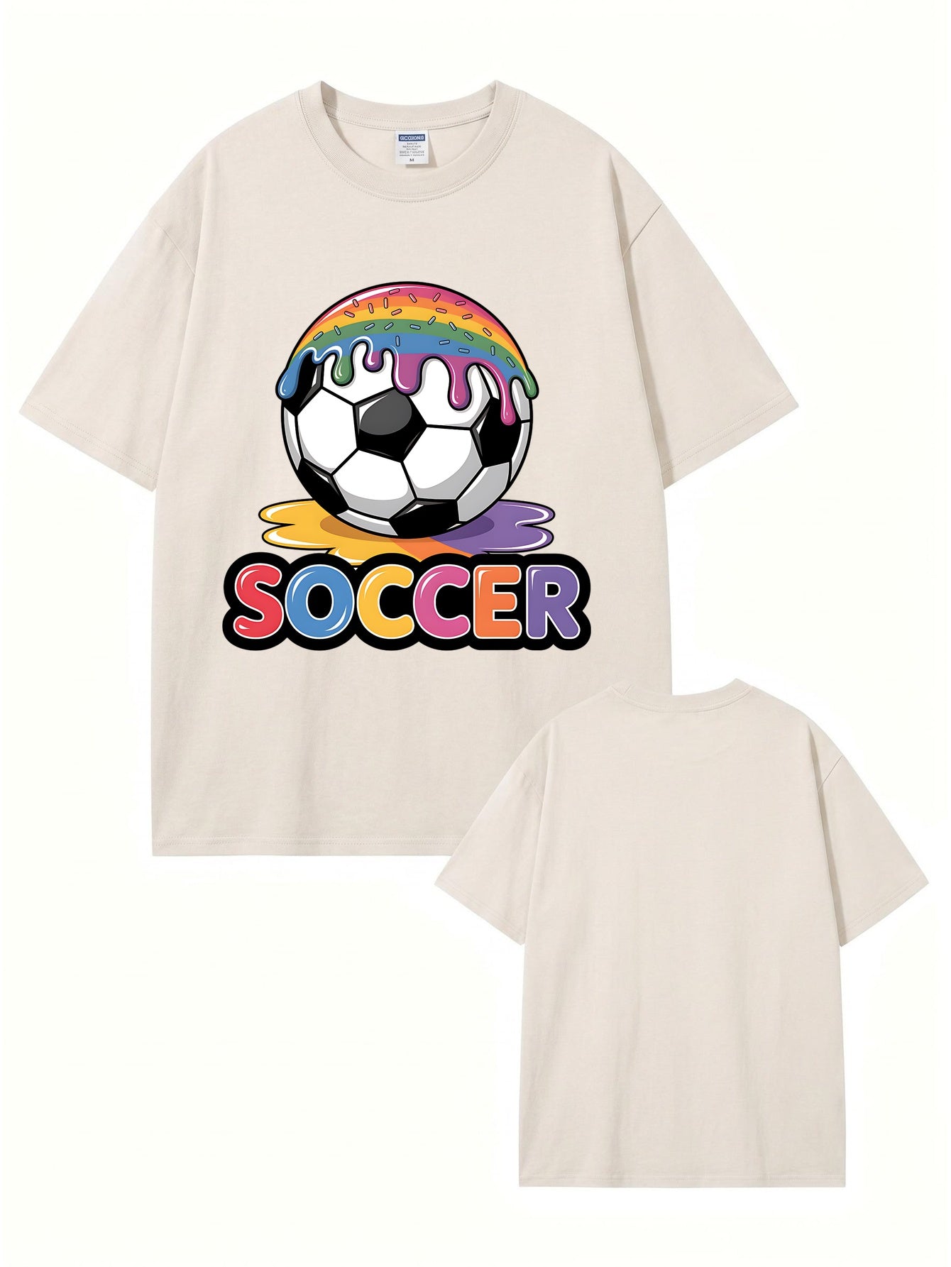 Vintage Washed Rainbow Drip Soccer Graphic T-Shirt
